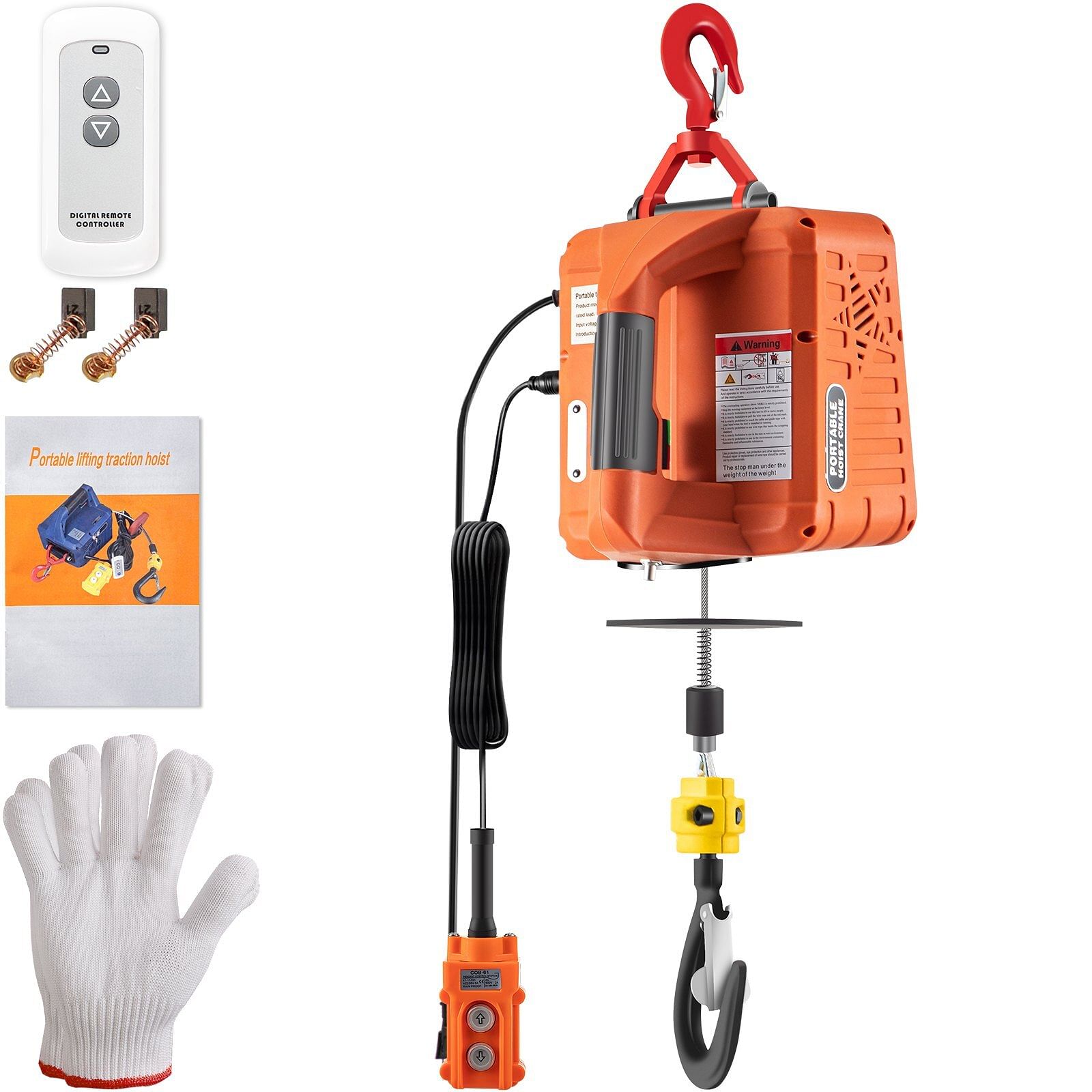 Vevor 3-in-1 electric hoist winch, 1100lbs portable electric winch, 1500w 110v power winch crane, 25ft lifting height, w/wire and wireless remote control, overload protection for lifting towing