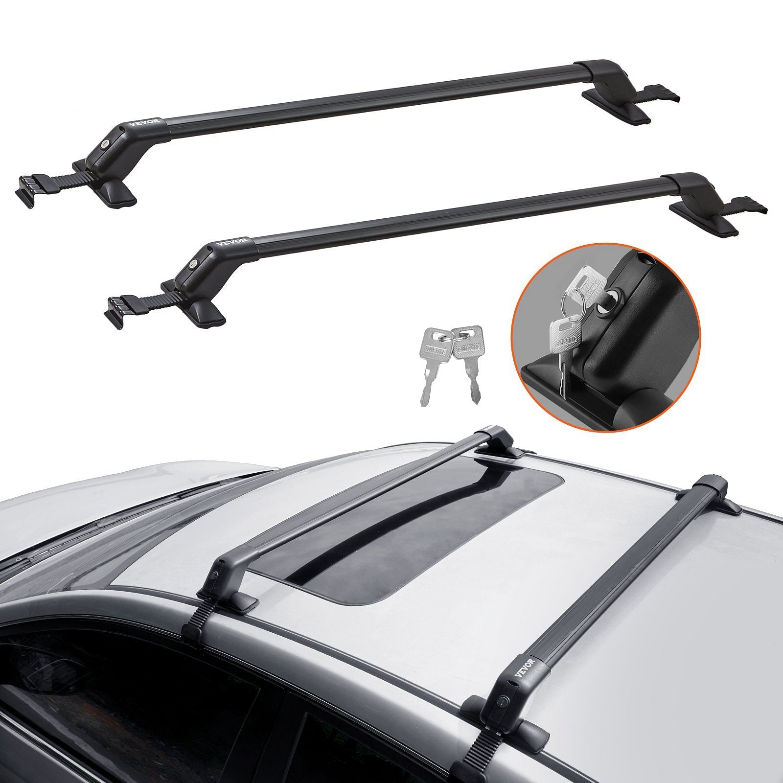 Vevor universal roof rack cross bars, 41.3" aluminum roof rack crossbars, fit roof without side rail, 155 lbs load capacity, adjustable bare roof crossbars with locks, for suvs, sedans, and vans