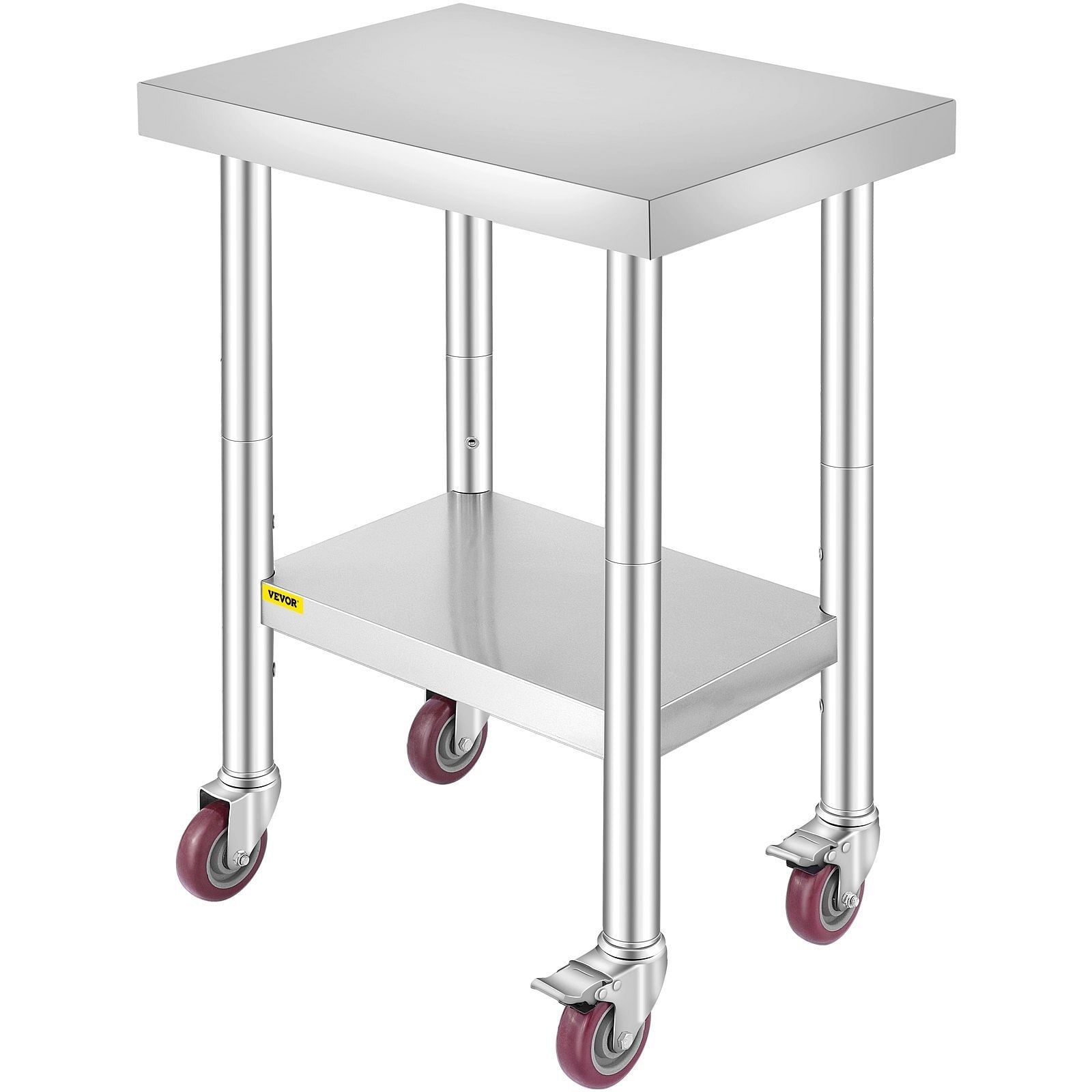 Vevor 24x18x34 inch stainless steel work table 3-stage adjustable shelf with 4 wheels heavy duty commercial food prep worktable with brake for kitchen prep work