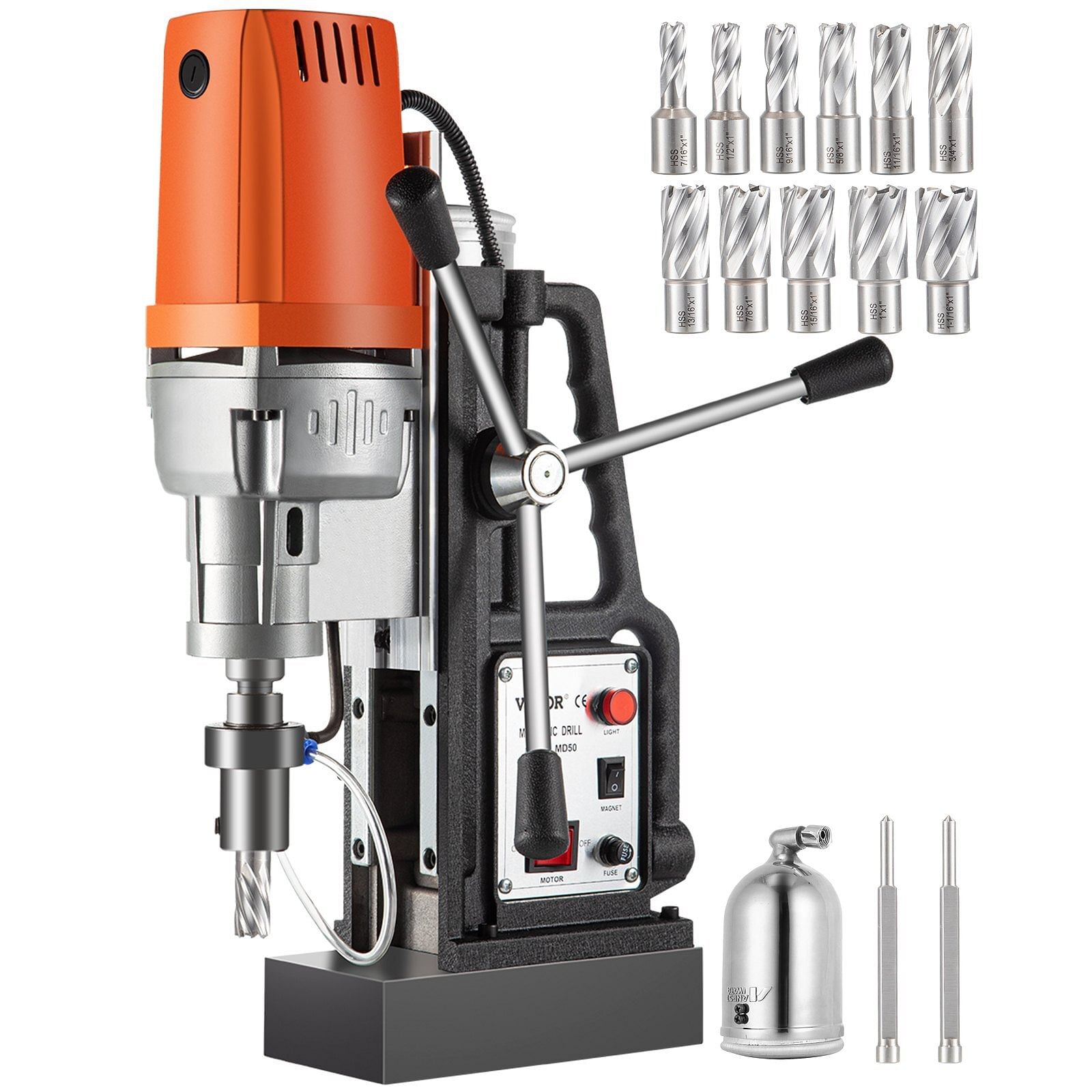 Vevor magnetic drill 1550w magnetic drill press with 2inch boring diameter annular cutter machine 2900 lbs 11pcs hss annular cutter bits