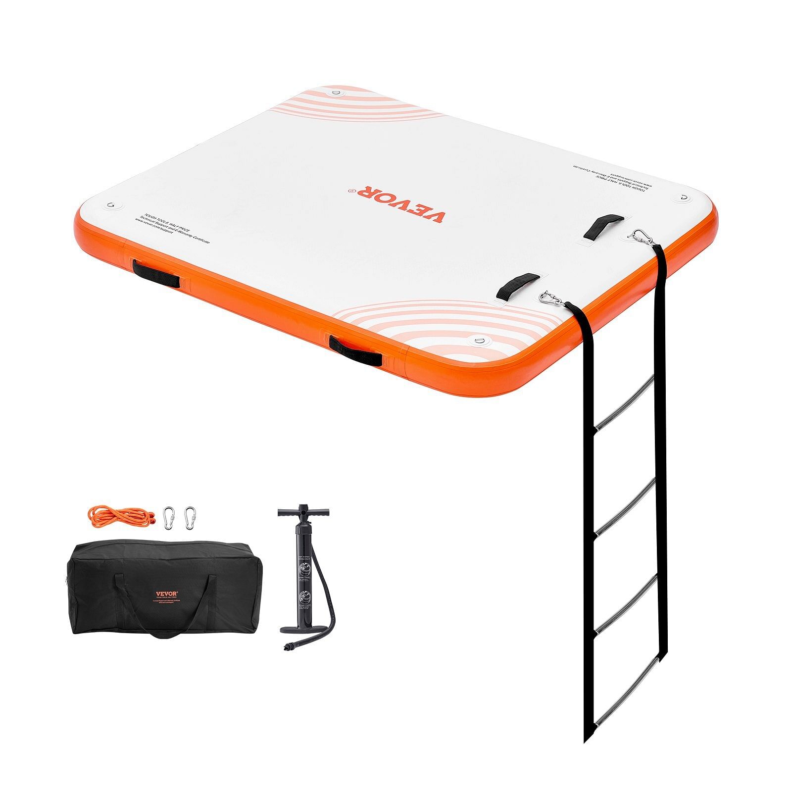 Vevor inflatable floating dock, 6 x 5ft inflatable dock platform, non-slip water floating dock mat with portable carrying bag & detachable ladder, floating platform island raft for pool beach ocean