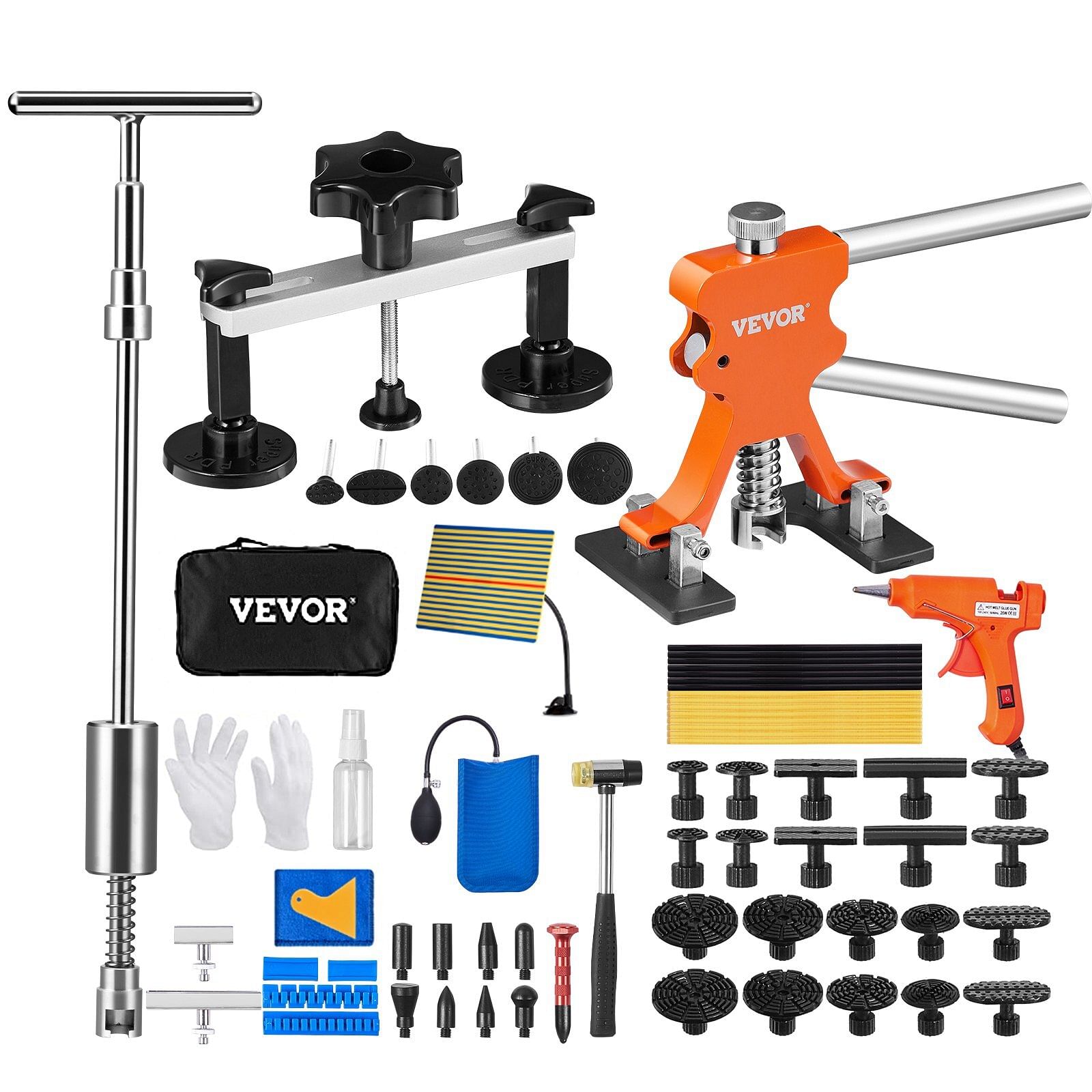Vevor 69 pcs dent repair kit, auto car body paintless dent removal tool kit, golden lifter, bridge puller, slide hammer tool kit for automobile body, washing machine, refrigerator