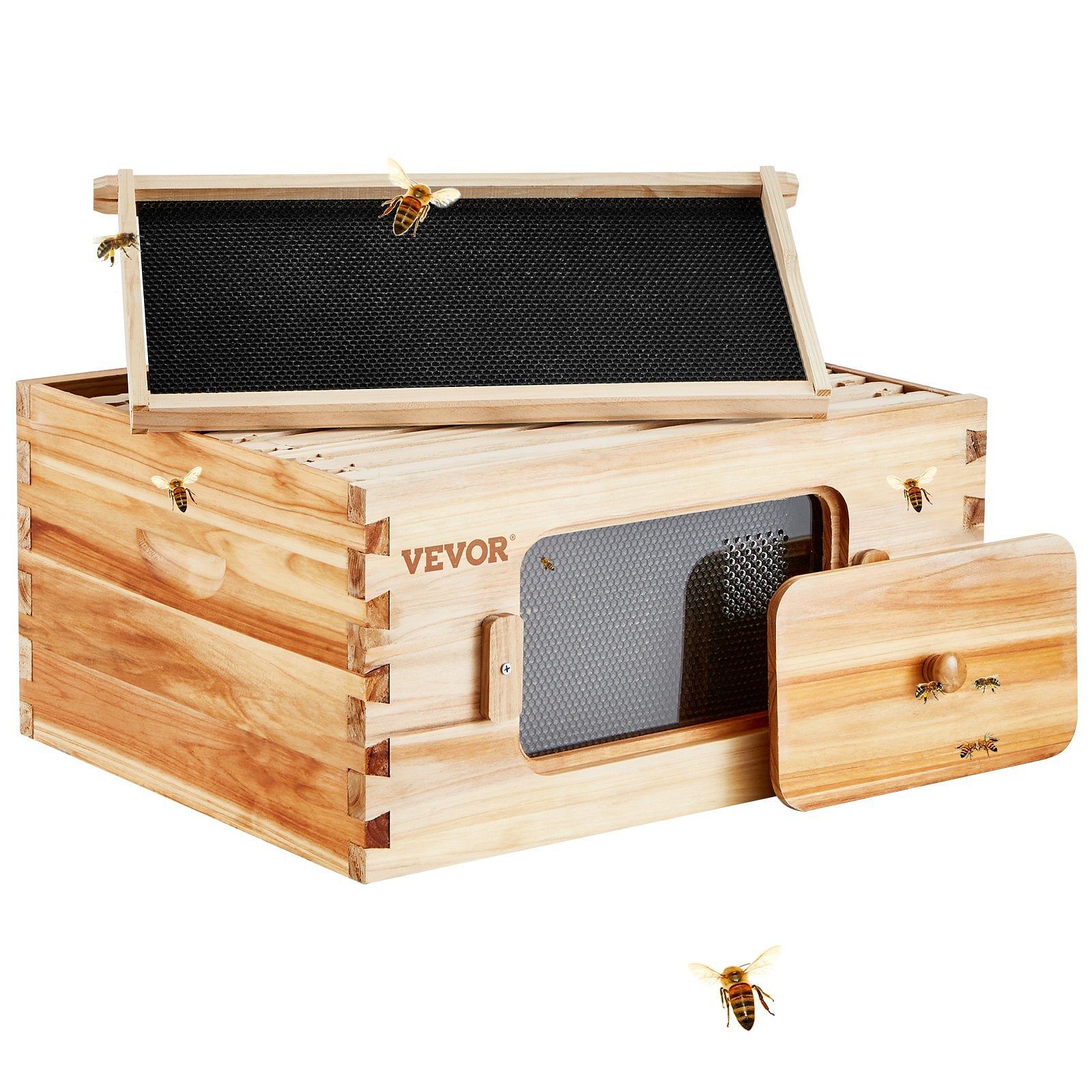 Vevor bee hive deep box starter kit, 100% beeswax coated natural cedar wood, langstroth beehive kit with 10 frames and foundations, transparent acrylic bee windows for beginners and pro beekeepers