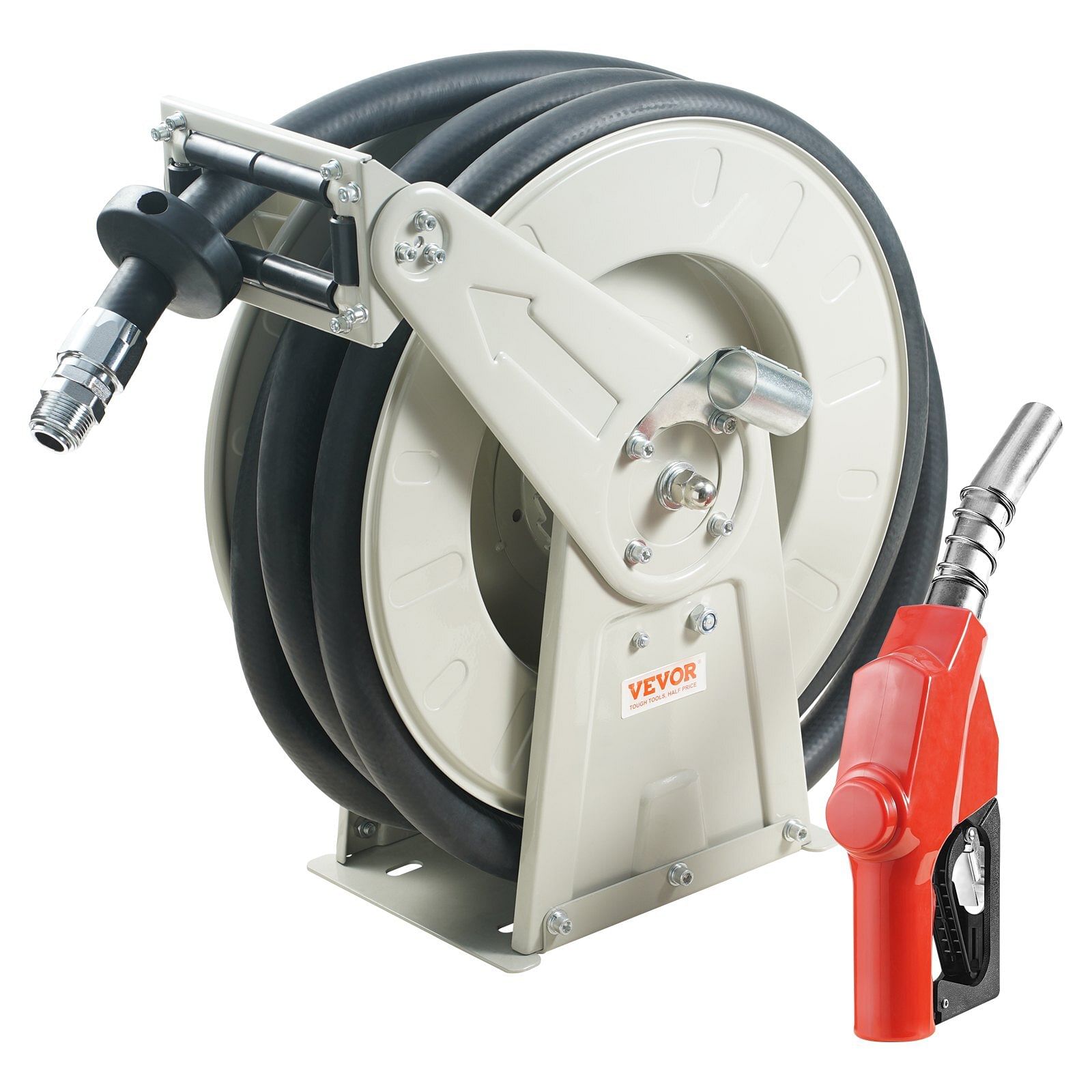 Vevor fuel hose reel, 3/4" x 66', extra long retractable diesel hose reel, heavy-duty carbon steel construction with automatic fuel nozzle, nbr rubber hose for aircraft ship vehicle tank truck, 300psi