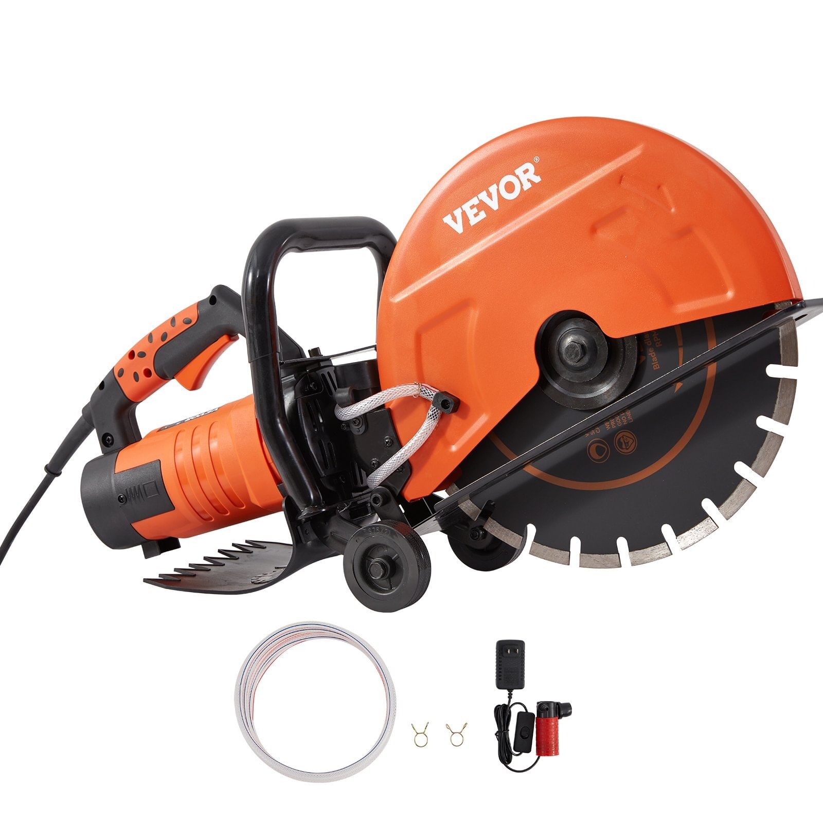 Electric concrete saw, 14 in circular saw cutter with 5 in cutting depth, wet/dry disk saw cutter includes water line, pump and blade, for stone, brick, porcelain, concrete, 3200w/15a motor