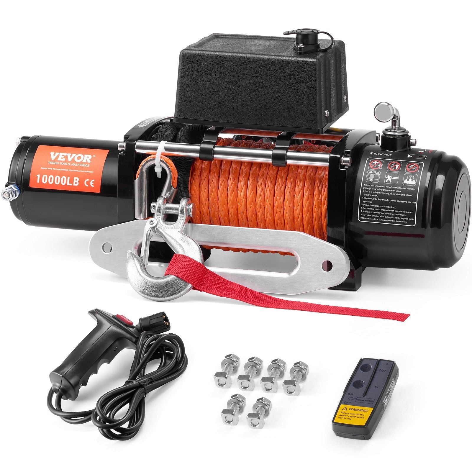 Vevor electric winch truck 10,000 lb synthetic rope waterproof remote control