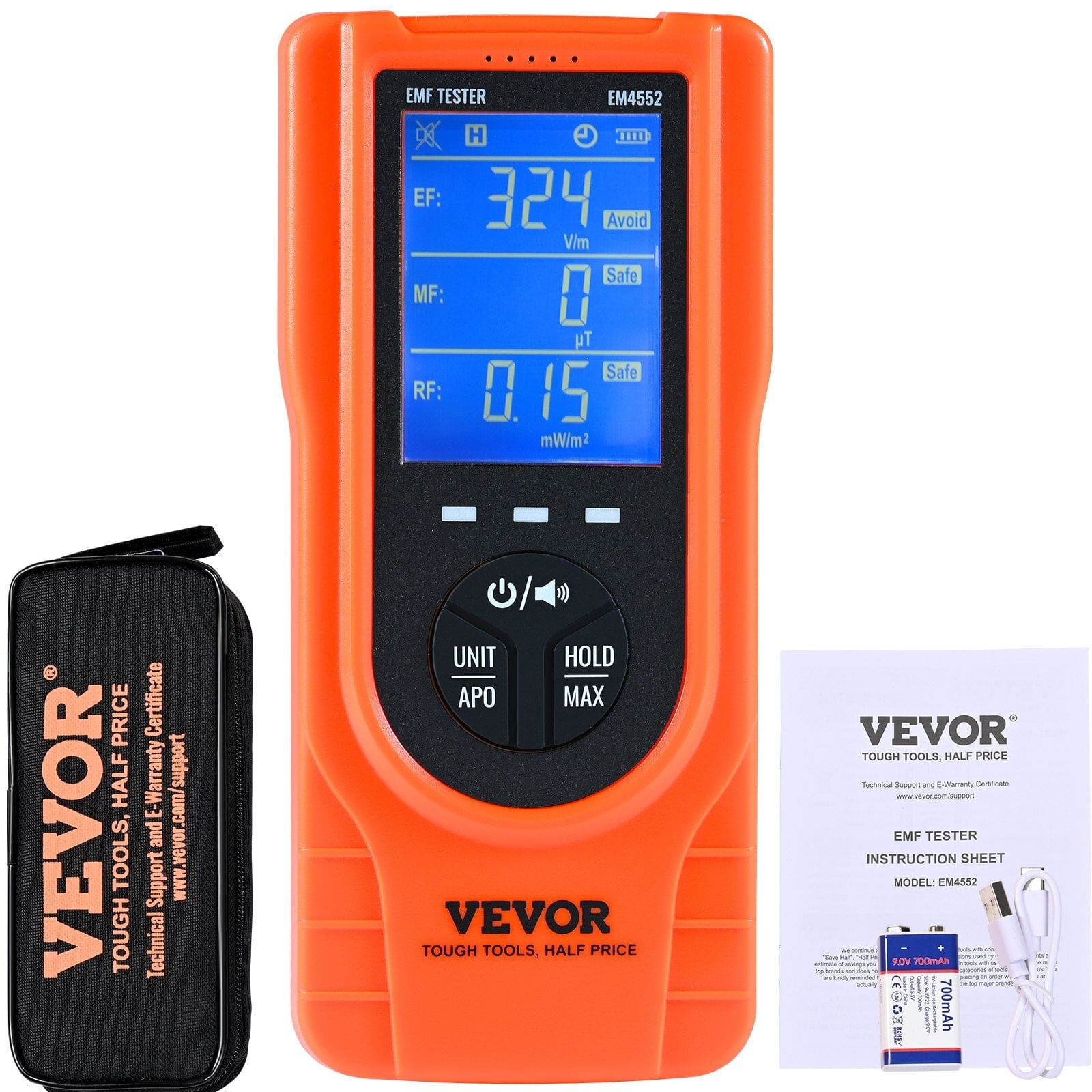3-in-1 emf meter, 5hz - 3.5ghz, handheld rechargeable electromagnetic field radiation detector, digital lcd emf tester for ef mf rf home inspections outdoor ghost hunting paranormal equipment