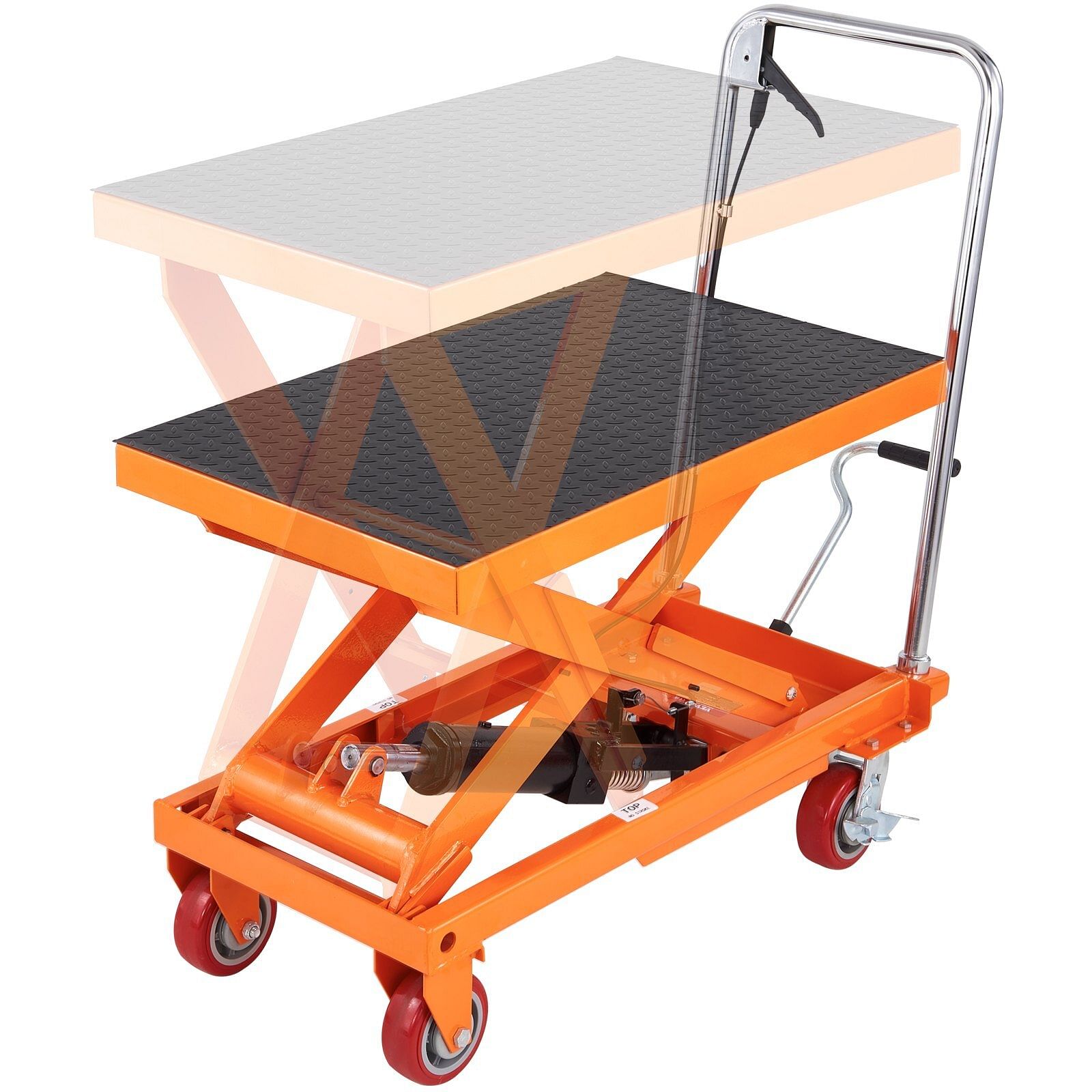 Vevor hydraulic lift table cart, 1100lbs capacity 35.4" lifting height, manual single scissor lift table with 4 wheels and non-slip pad, hydraulic scissor cart for material handling and transportation