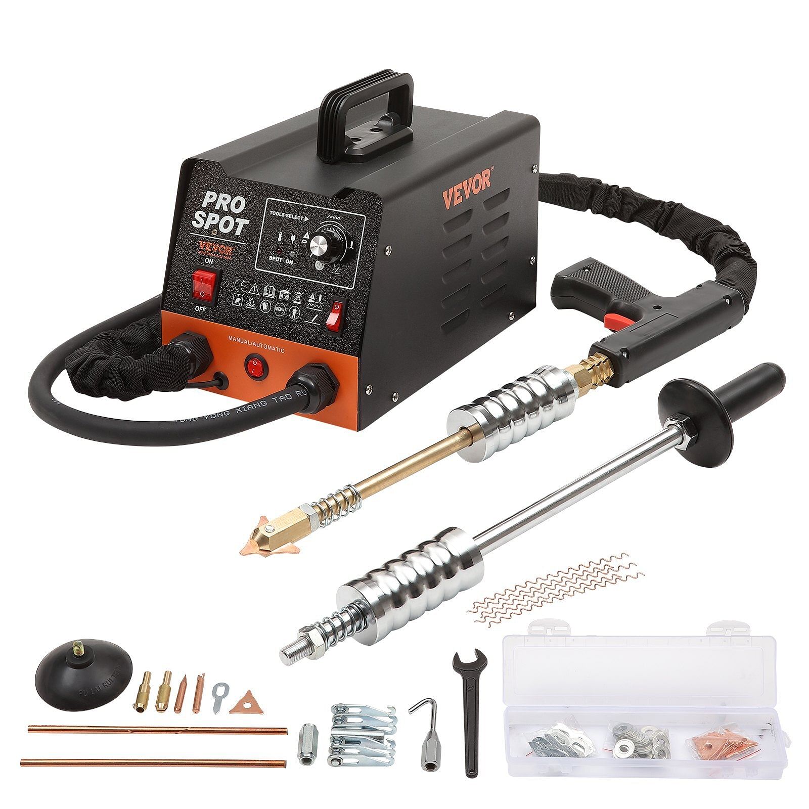 Vevor stud welder dent repair kit, 3kw spot welder dent puller with 6 welding modes, auto body spot welding dent puller machine & 16 types of welding accessories for car, truck, motorcycle dent repair