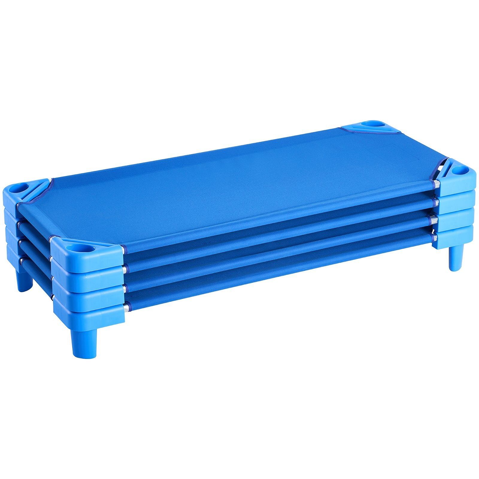 Vevor stackable kiddie cot, pack of 4, portable toddler nap cots, standard size 52" l x 23" w daycare cots for kids, preschool classroom daycare beds for sleeping, resting, naptime, blue