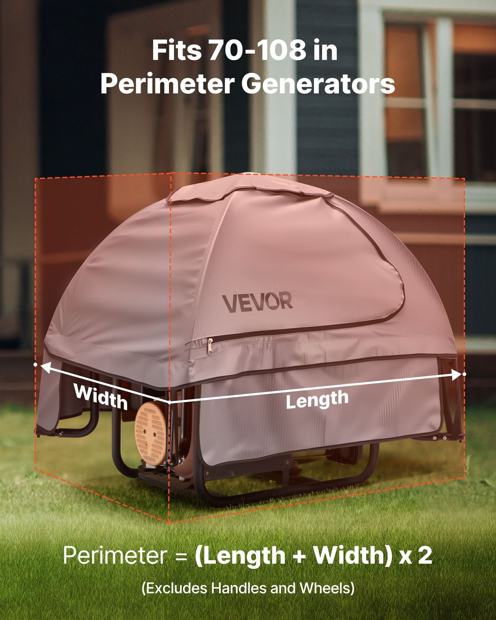 Generator cover, 36 x 26 x 26 inch waterproof universal generator cover for most generators 70-108 inches perimeter, portable generator running cover with heavy duty thicken oxford fabric, grey