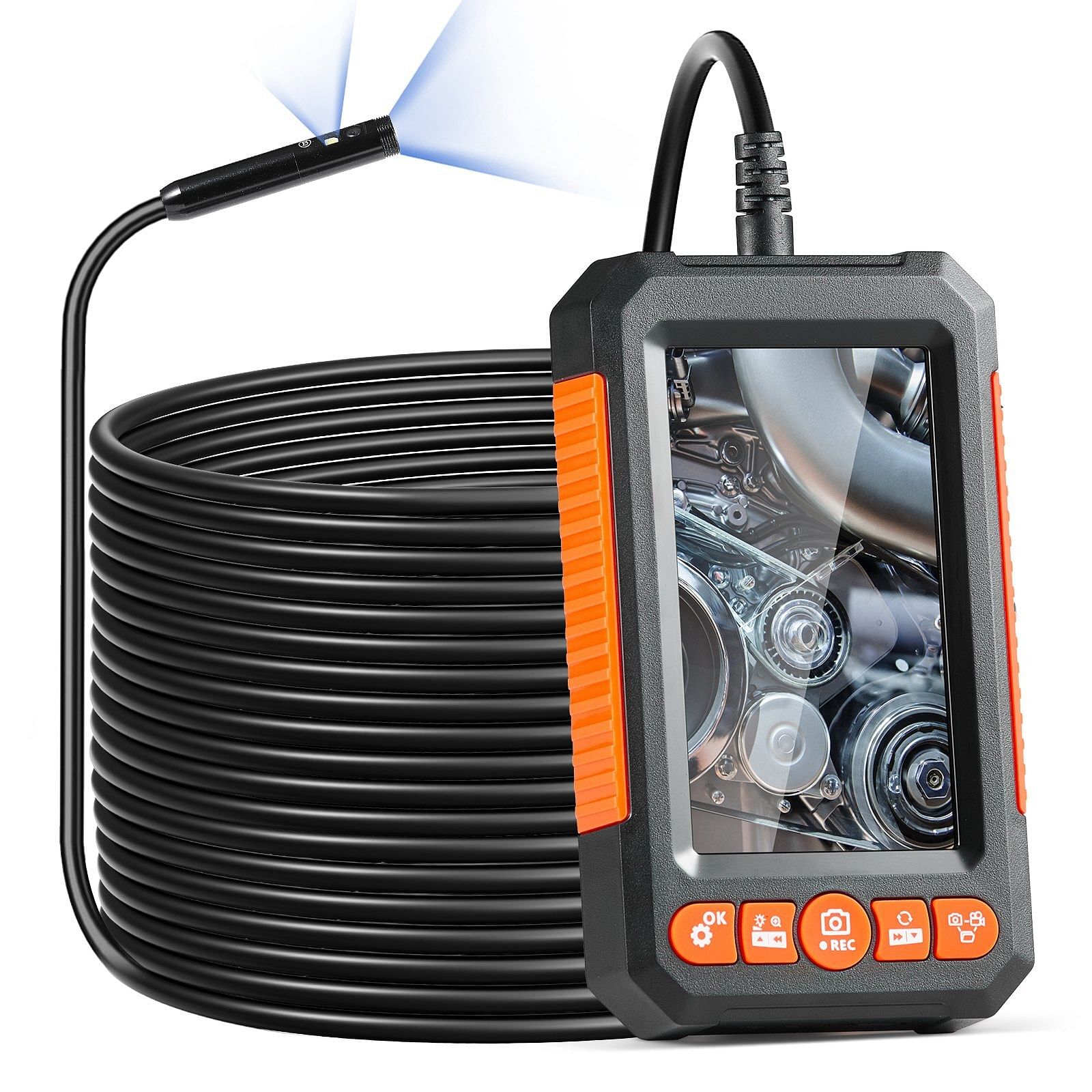 Vevor endoscope camera with lights dual lens borescope 49.2ft cable 4.3" screen