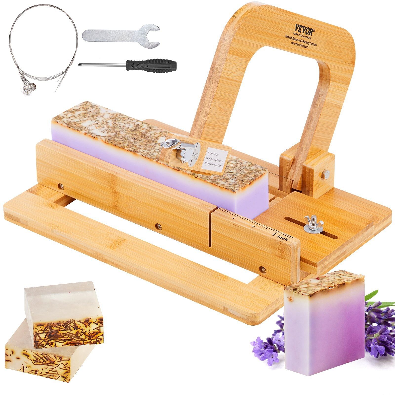 Vevor soap cutter, 0-2 inch adjustable thickness, bamboo soap slicer with adjustable stainless steel wire, multi handmade soap wire cutter for loaf, candles, cheese, butter, diy making cutting tool