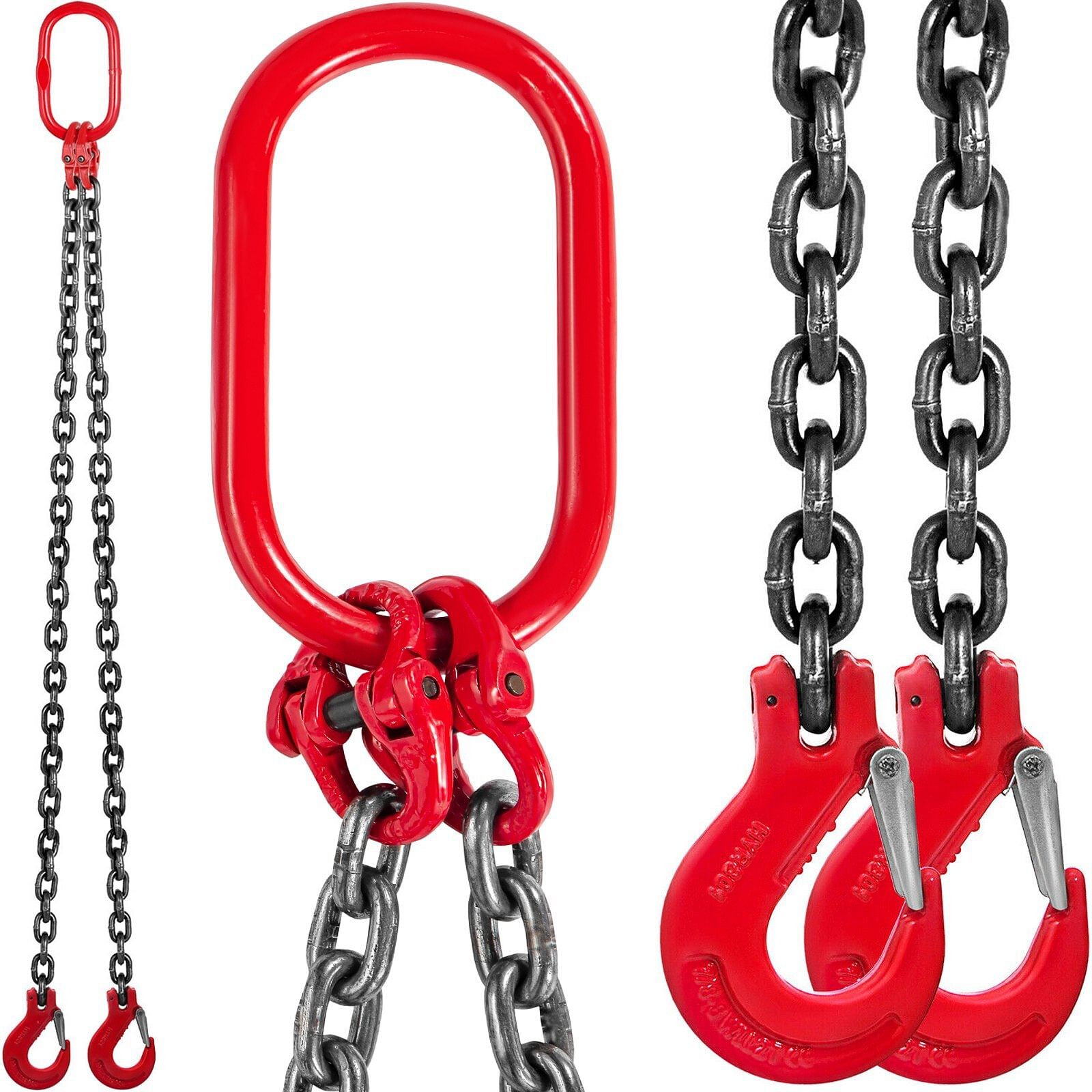 Vevor 5ft chain sling 3/8" x 5' double leg with grab hooks sling chain 4t capacity double leg chain sling grade80(0.375in x 5ft double leg sling)