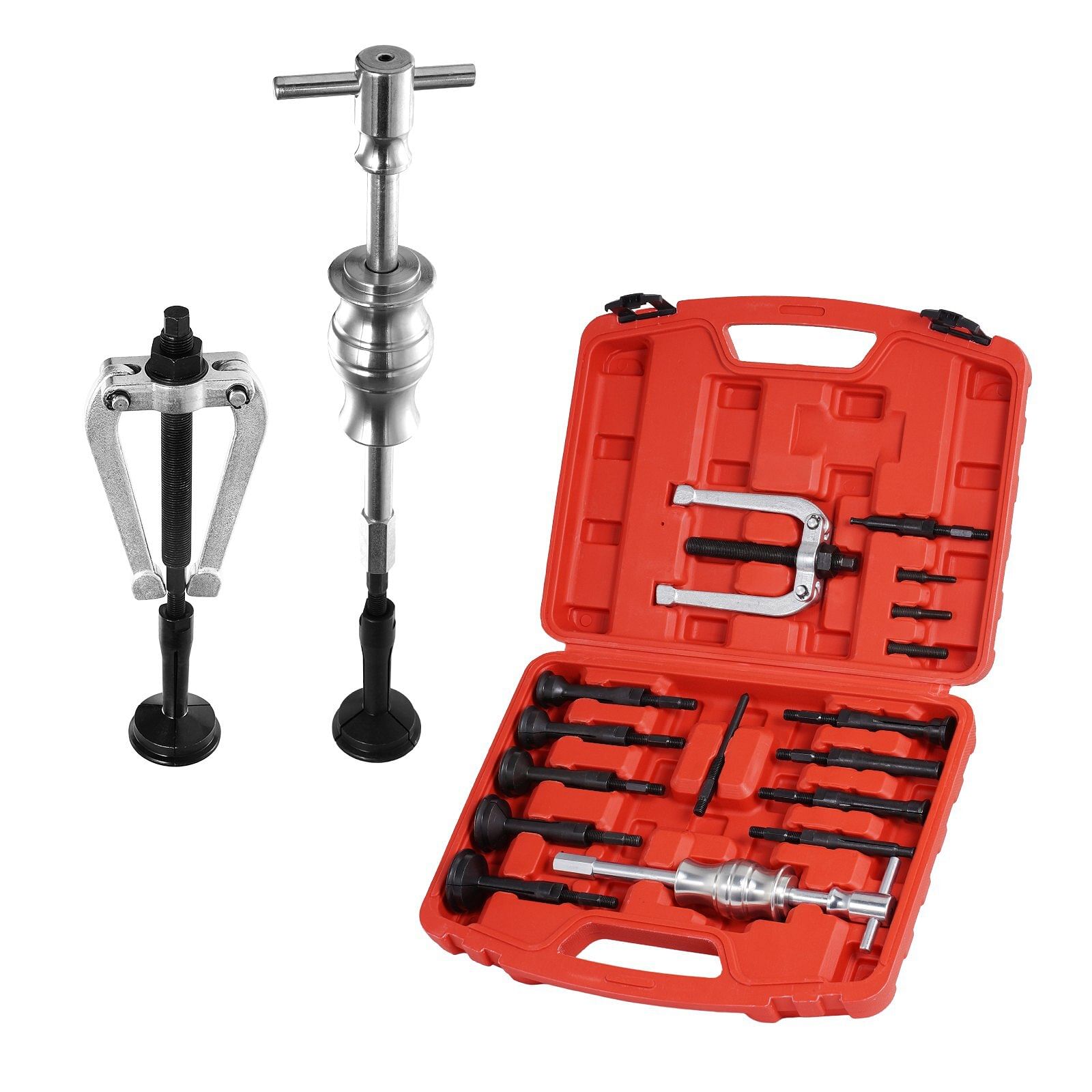 Vevor blind hole bearing puller set, 16-in-1 inner bearing race and seal extractor kit, slide hammer pilot insert inner internal bearing removal tool set, 10 adjustable collects and counterstay