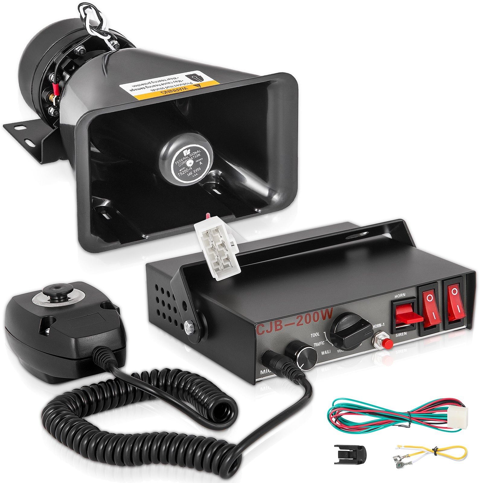 Vevor 200w car warning alarm vehicle 7 sound loud warning alarm kit mic system emergency fire siren pa speaker