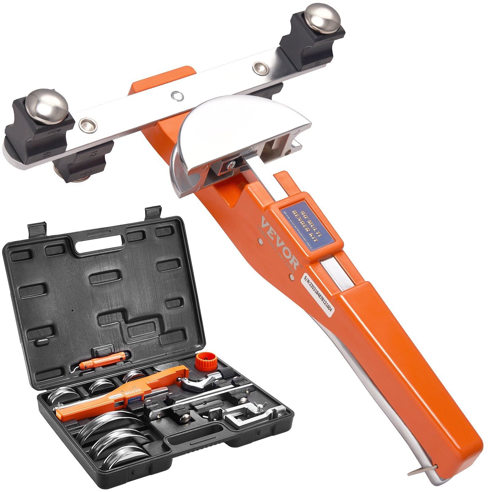 Vevor pipe tube bender, 1/4"-7/8" o.d. ratcheting tubing bender, 90?&deg; forward/reverse pipes bending tools with 7 dies and pipe cutter for hvac air conditioning refrigerator repair