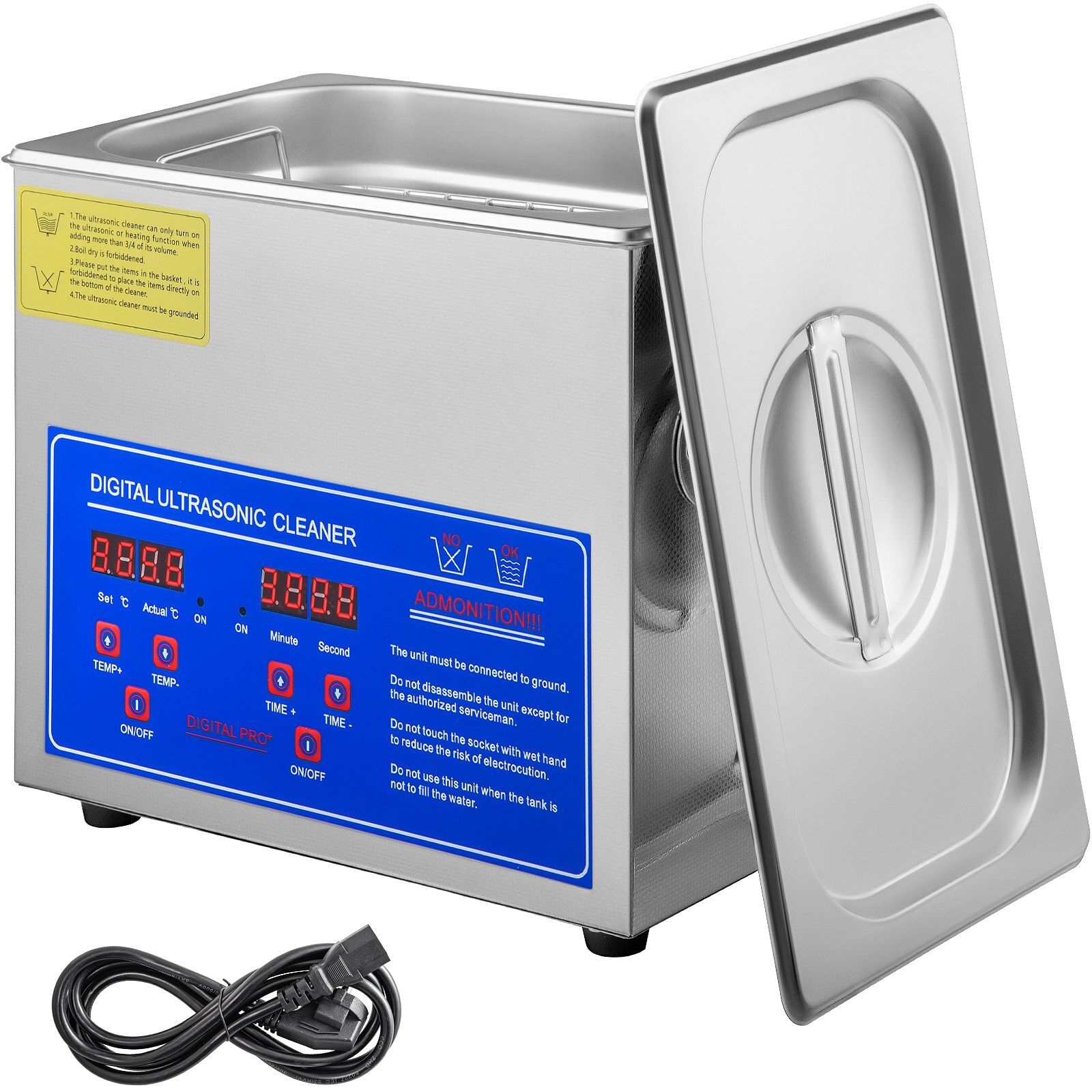 Vevor ultrasonic cleaner with digital timer & heater, professional ultra sonic jewelry cleaner, stainless steel heated cleaning machine for glasses watch rings small parts circuit board (3l)