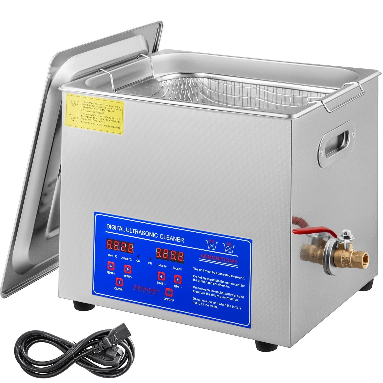 Professional ultrasonic cleaner, 10l ultrasonic jewelry cleaner with digital timer & heater, stainless steel industrial sonic cleaner 40khz for glasses, watches, rings, small parts