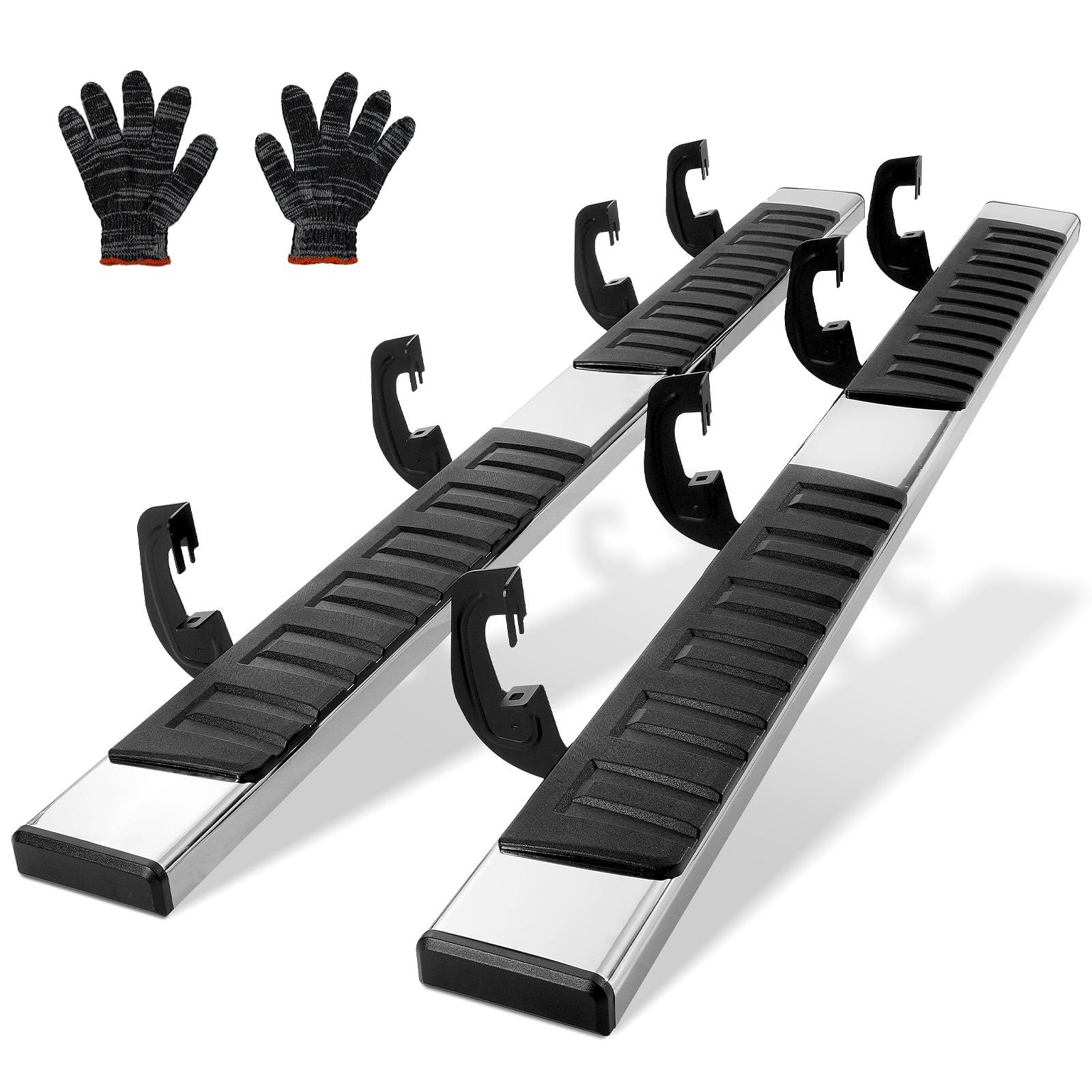 Vevor running boards, 6" step bars compatible with 2007-2018 chevy silverado/gmc sierra 1500 crew cab/2019 2500hd 3500hd 1500 ld, 201 stainless steel side steps nerf bars, 500lbs capacity, 2 piece