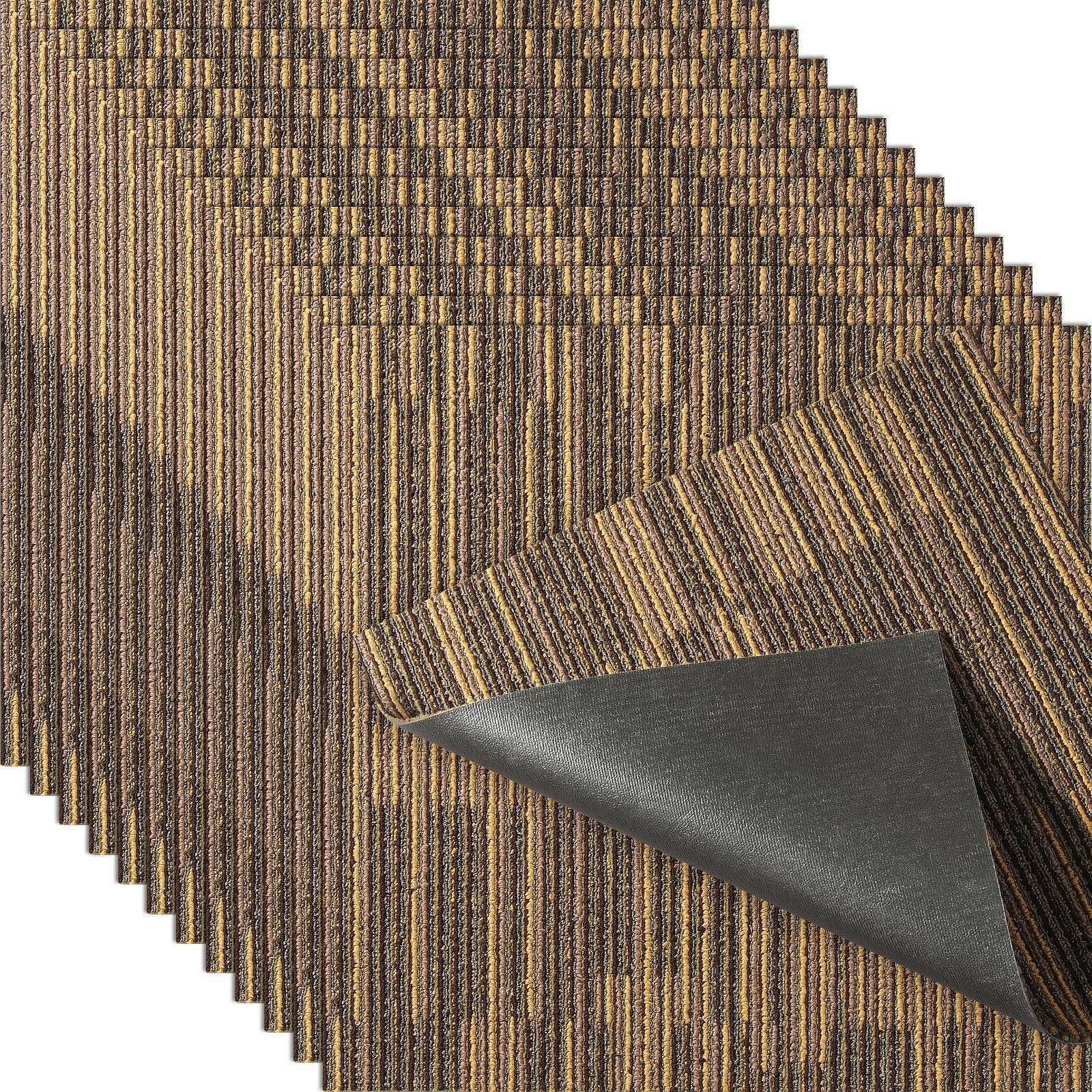 Vevor carpet tiles reusable, 20"x 20"carpet squares with padding attached, soft padded carpet tiles, easy install diy for bedroom living room (12tiles, mixed brown)