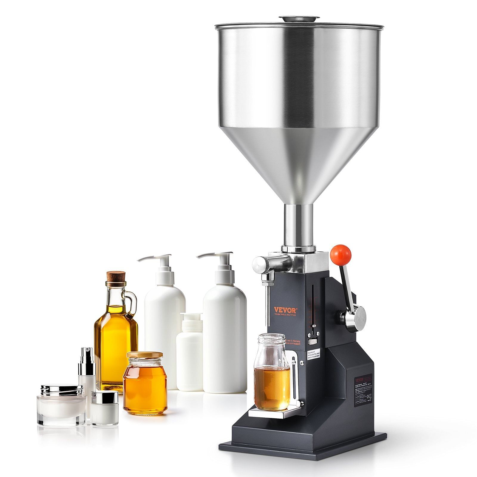 Vevor manual paste liquid filling machine, 5-100ml bottle filler, adjustable bottle filling machine, stainless steel liquid filler with hopper for milk water juice essential oil shampoo cosmetic honey