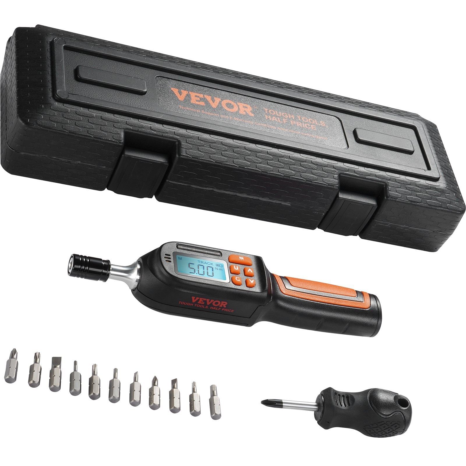 Vevor digital torque screwdriver, 1/4" drive screwdriver torque wrench, electrician torque screwdriver with lcd, 2.65-70.67 in-lbs torque range, 0.01 n.m increment torque screwdriver with bits & case