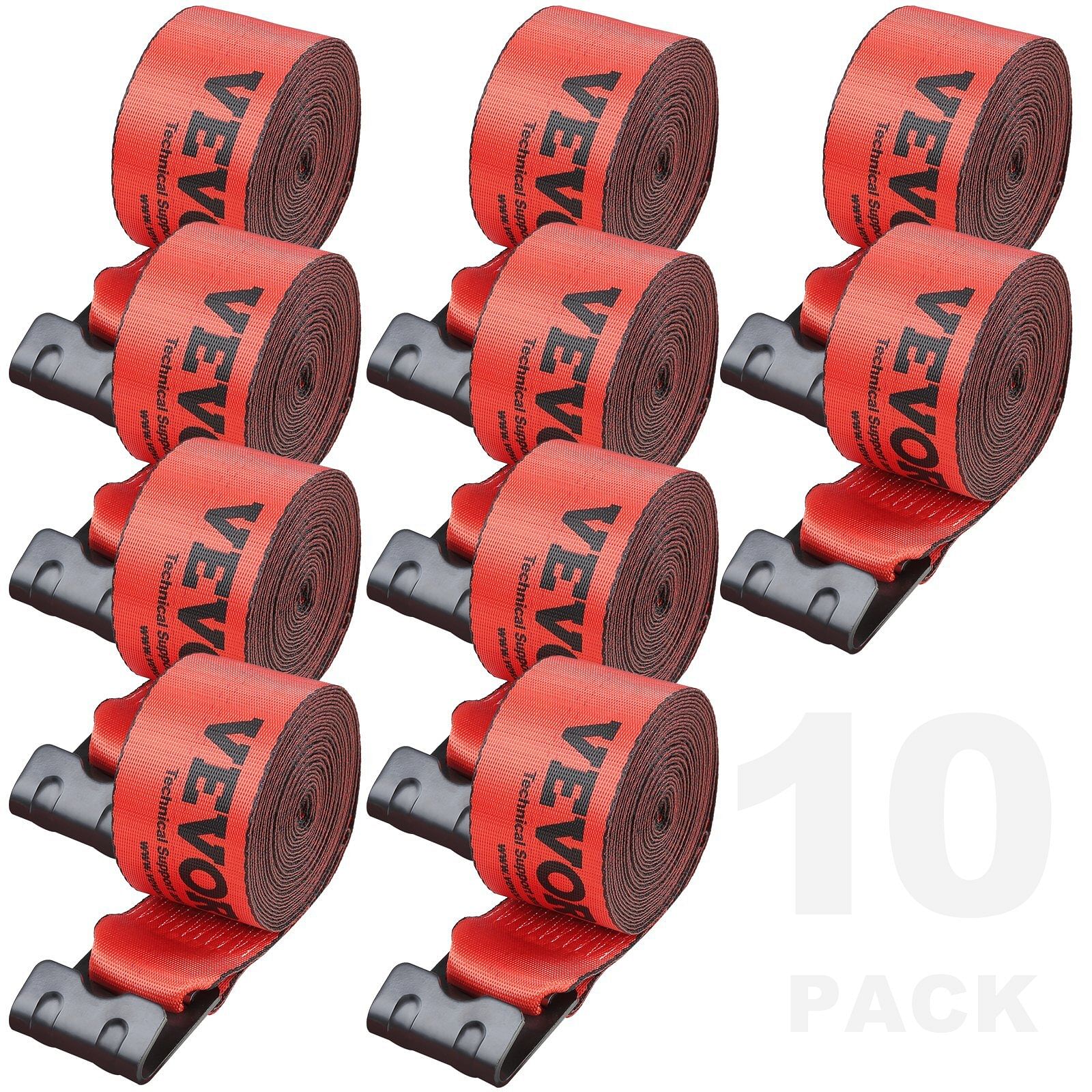 Vevor winch straps, 4" x 30', 6000 lbs load capacity, 18000 lbs breaking strength, truck straps with flat hook, flatbed tie downs cargo control for trailers, farms, rescues, tree saver, red (10 pack)