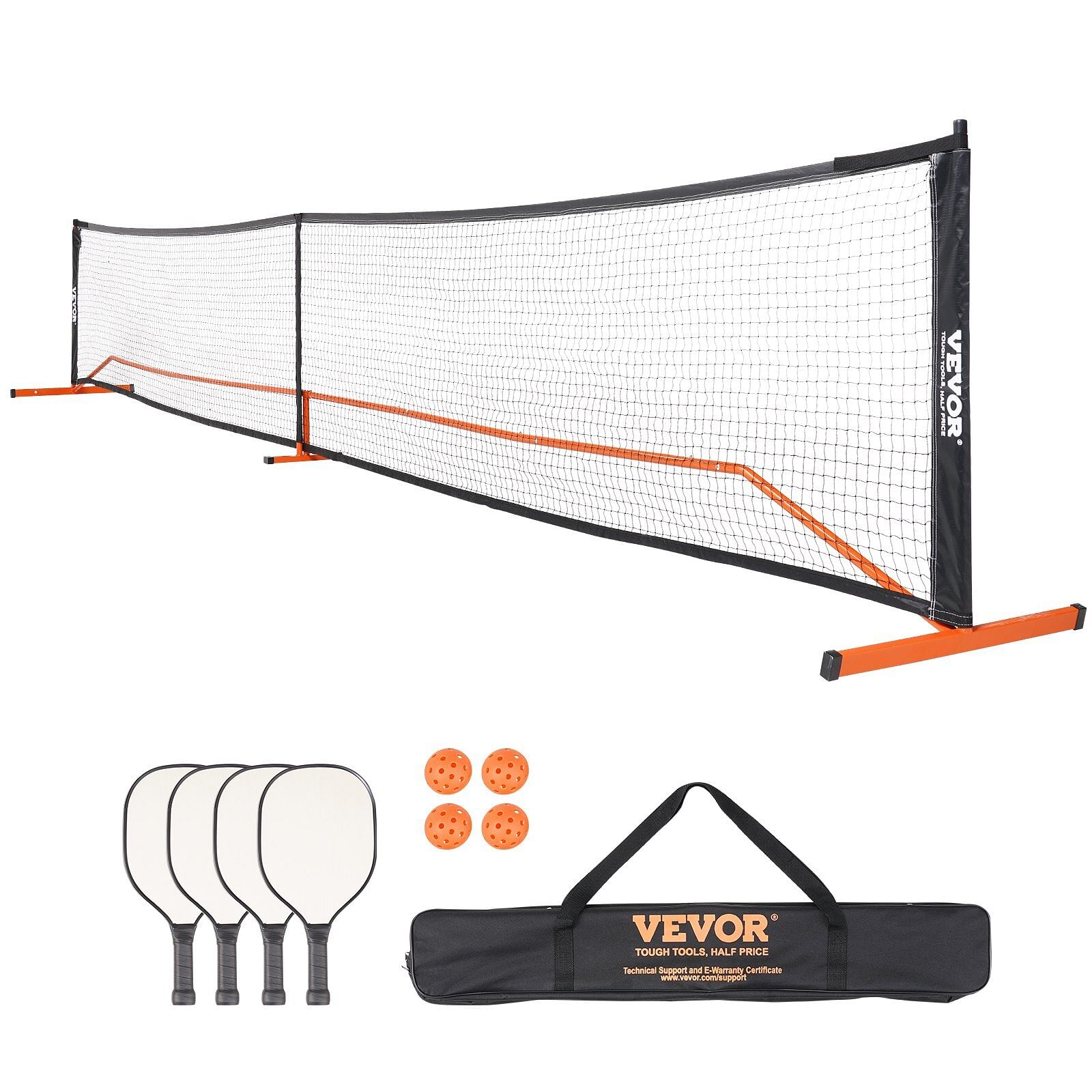 Vevor pickleball net set, 22ft regulation size portable pickleball system with carrying bag & balls & paddles, weather resistant steady metal frame & strong pe net, for outdoor backyard driveway