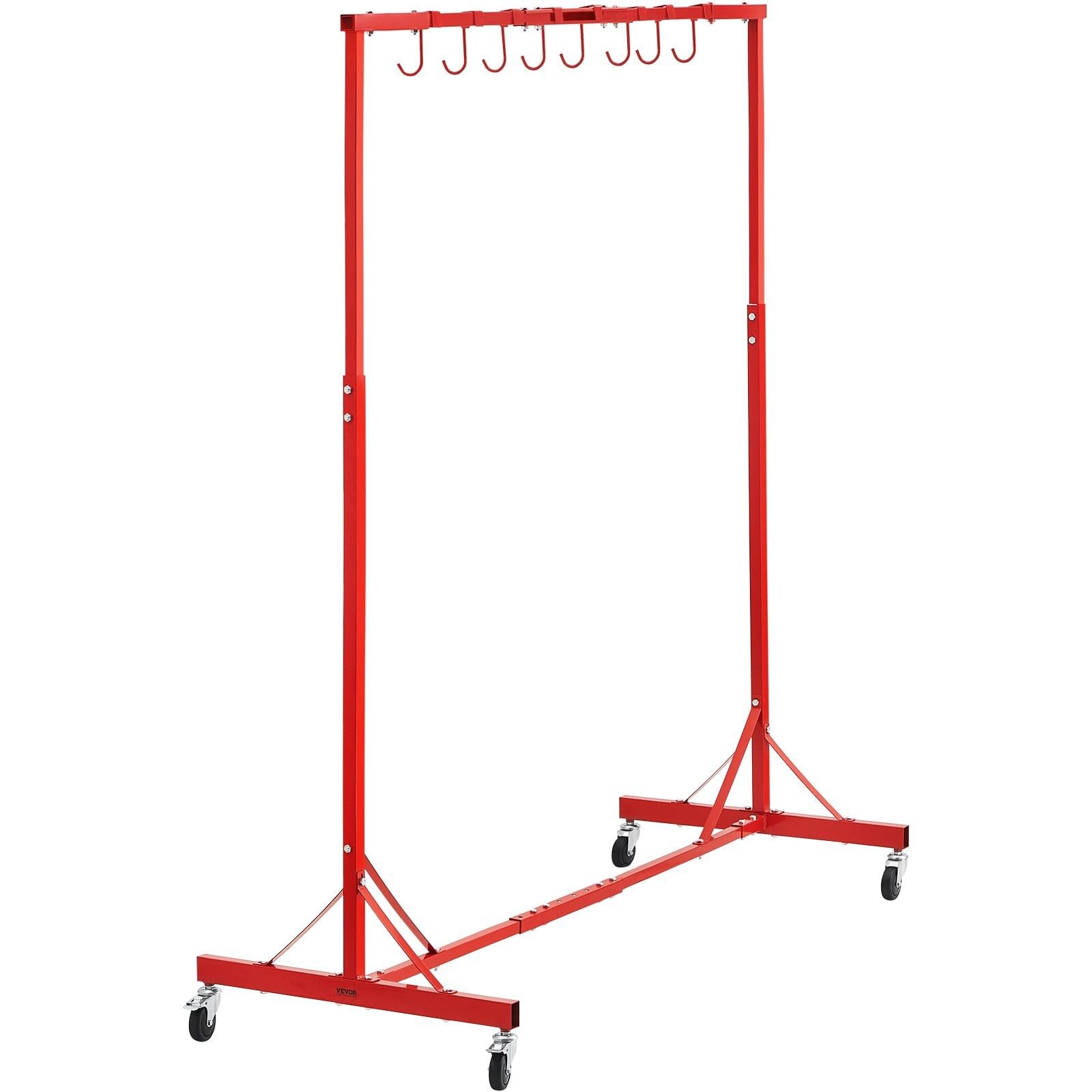 Painting rack, 1500 -2000 mm adjustable height, 66 lbs capacity automotive paint rack stand, 8 hooks painting drying rack with 4 swiveling wheels, auto body stand for auto repair shops & garage