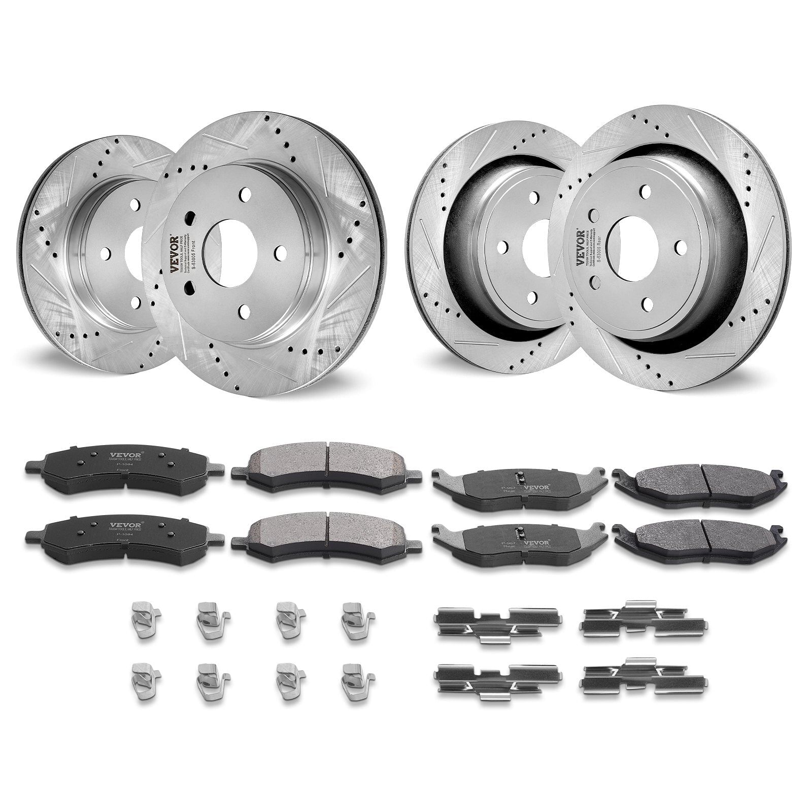 Vevor drilled slotted front and rear brake rotors pads kit for dodge ram 1500
