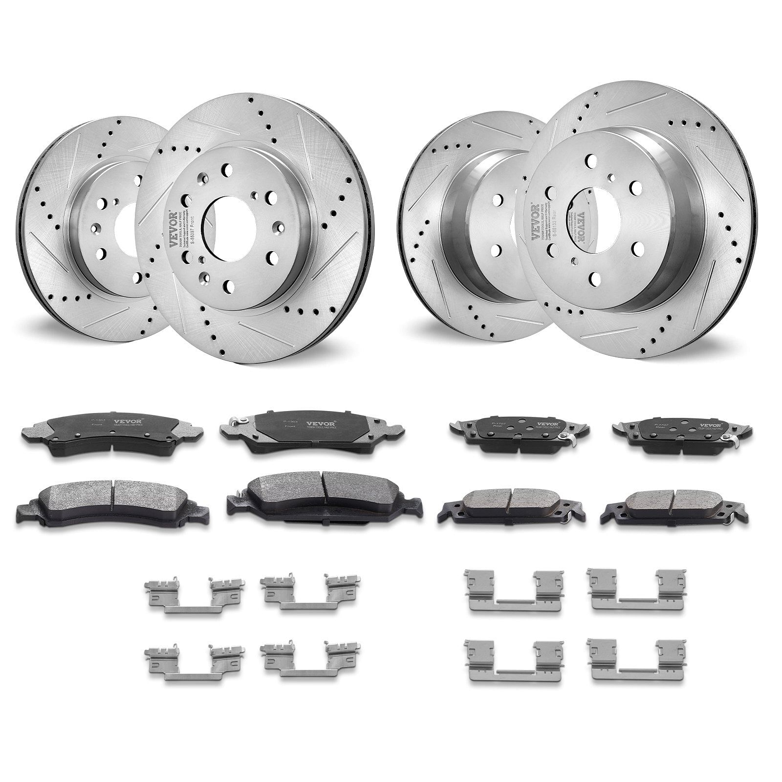 Vevor drilled slotted front rear brake rotors pads kit for chevy silverado gmc