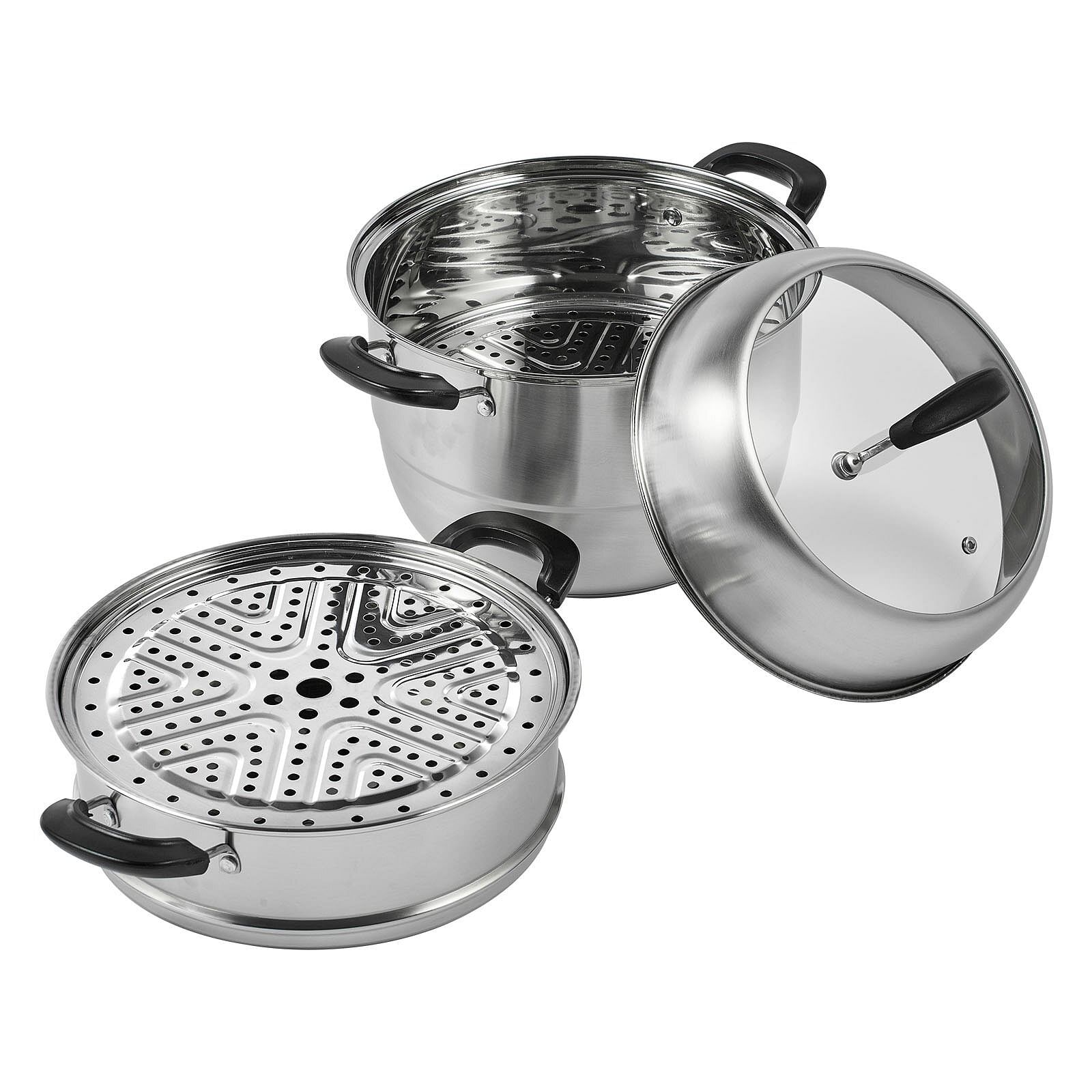 Vevor steamer pot 11in/28cm, 3 tier steamer pot for cooking with 8.5qt stock pot, vegetable steamer & 2 steaming tray, food-grade 304 stainless steel food steamer cookware for gas electric stove grill
