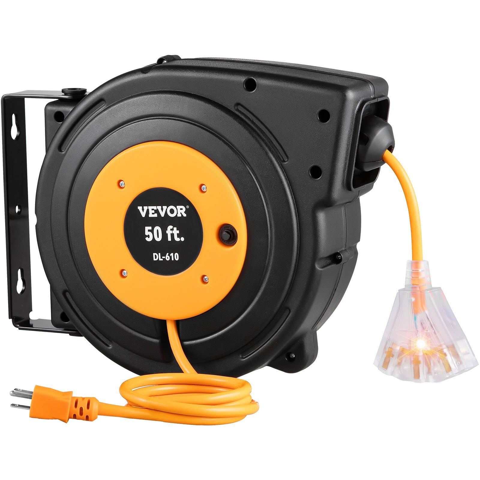 Vevor 50ft retractable extension cord reel 14awg/3csjtow power cord reel