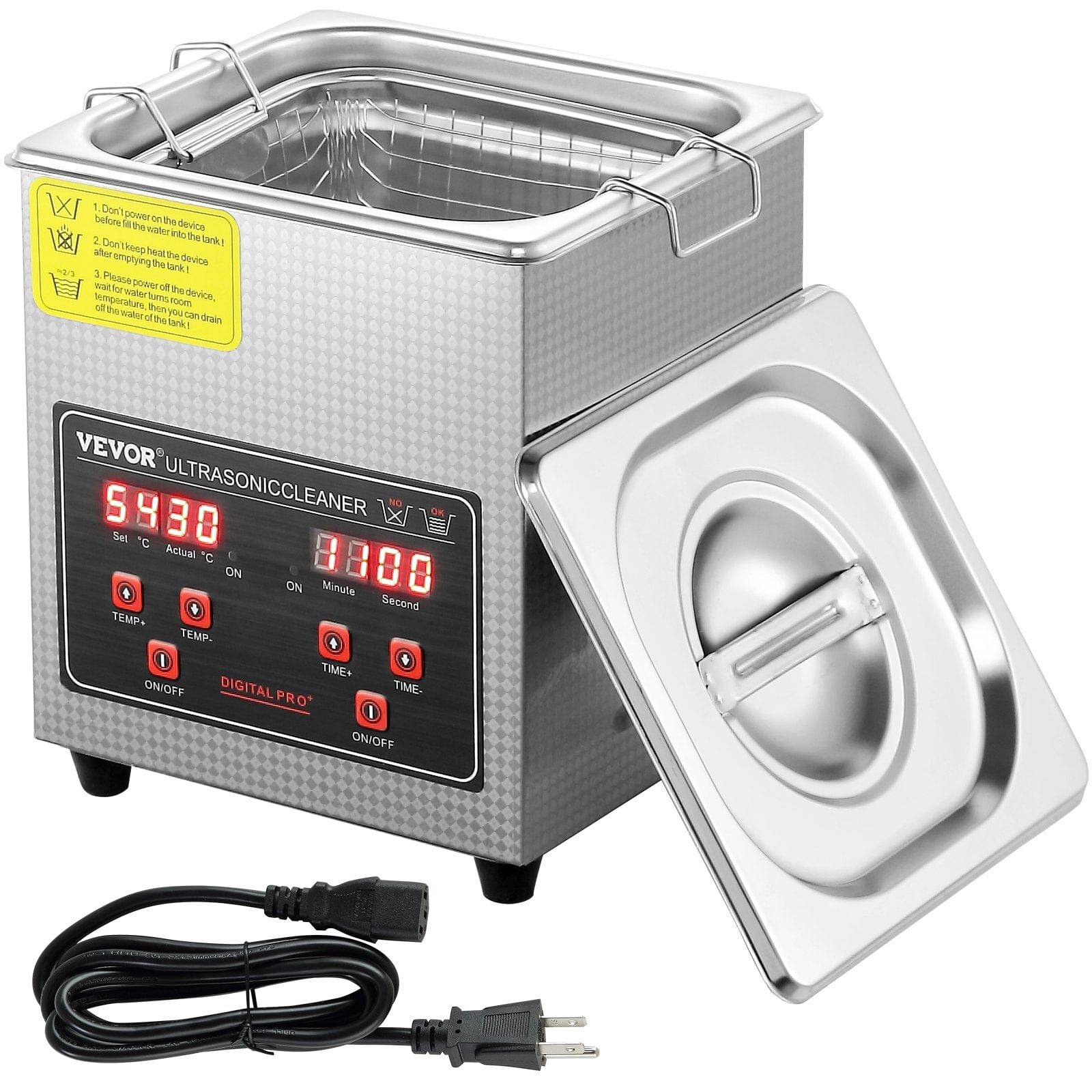 Ultrasonic cleaner with digital timer & heater, professional ultra sonic jewelry cleaner, stainless steel heated cleaning machine for glasses watch rings small parts circuit board (2l)