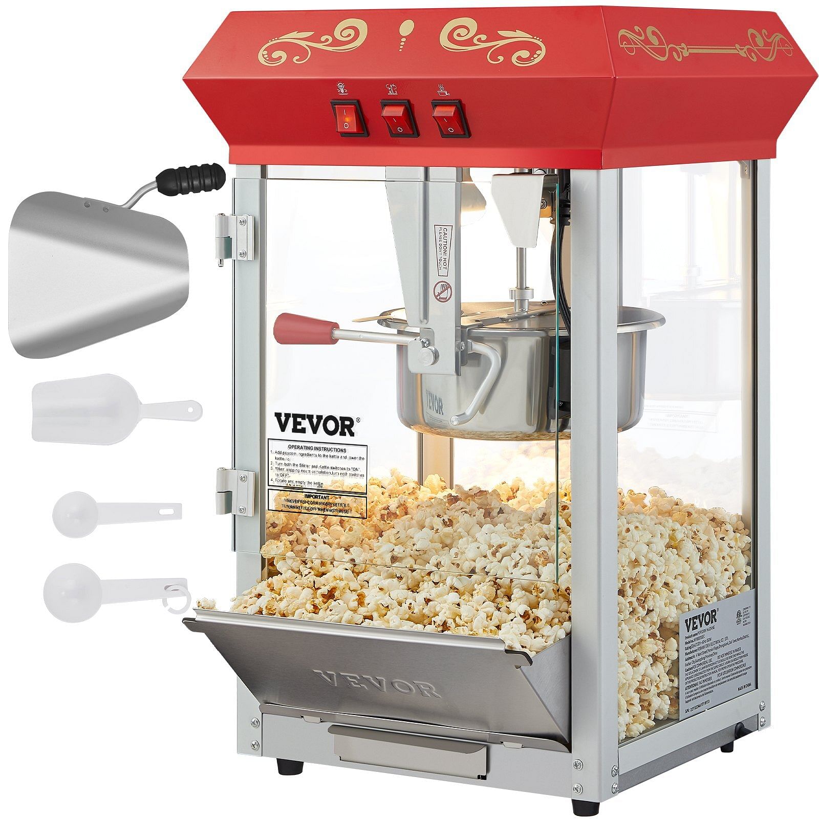 Vevor popcorn popper machine 8 oz countertop popcorn maker 850w 48 cups red