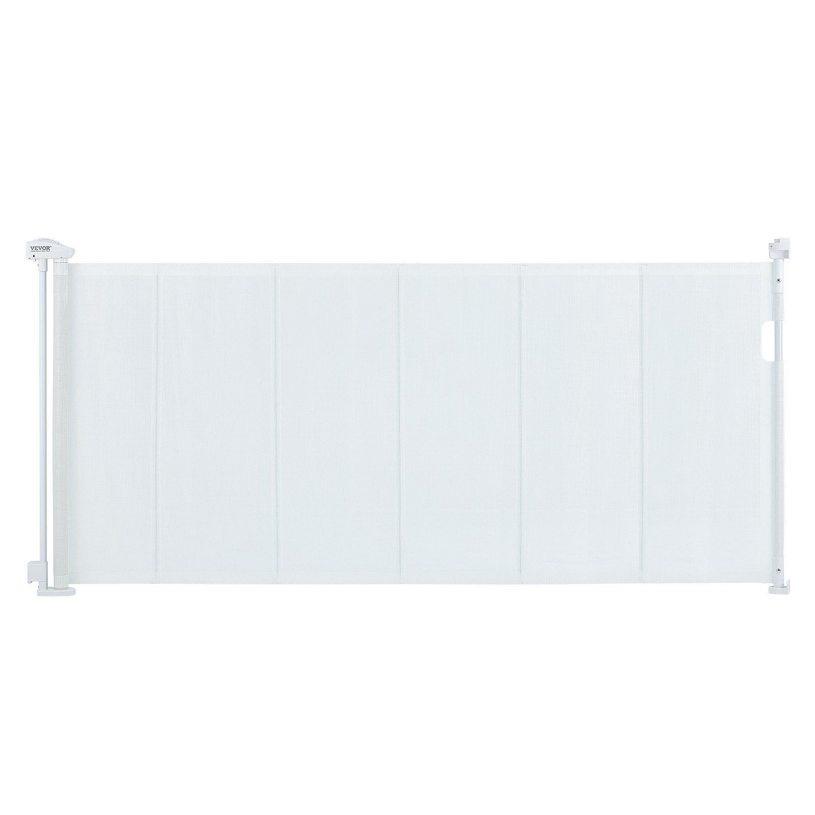 Vevor retractable baby gate, 34.2" tall mesh baby gate, extends up to 76.8" wide retractable gate for kids or pets, retractable dog gates for indoor stairs, doorways, hallways, playrooms, white