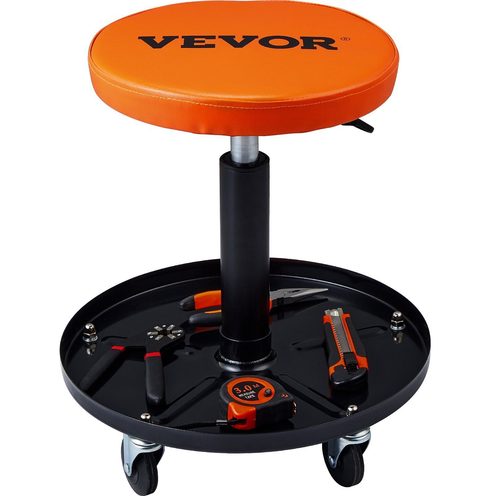 Vevor adjustable mechanics rolling creeper seat stool tool tray for shop garage