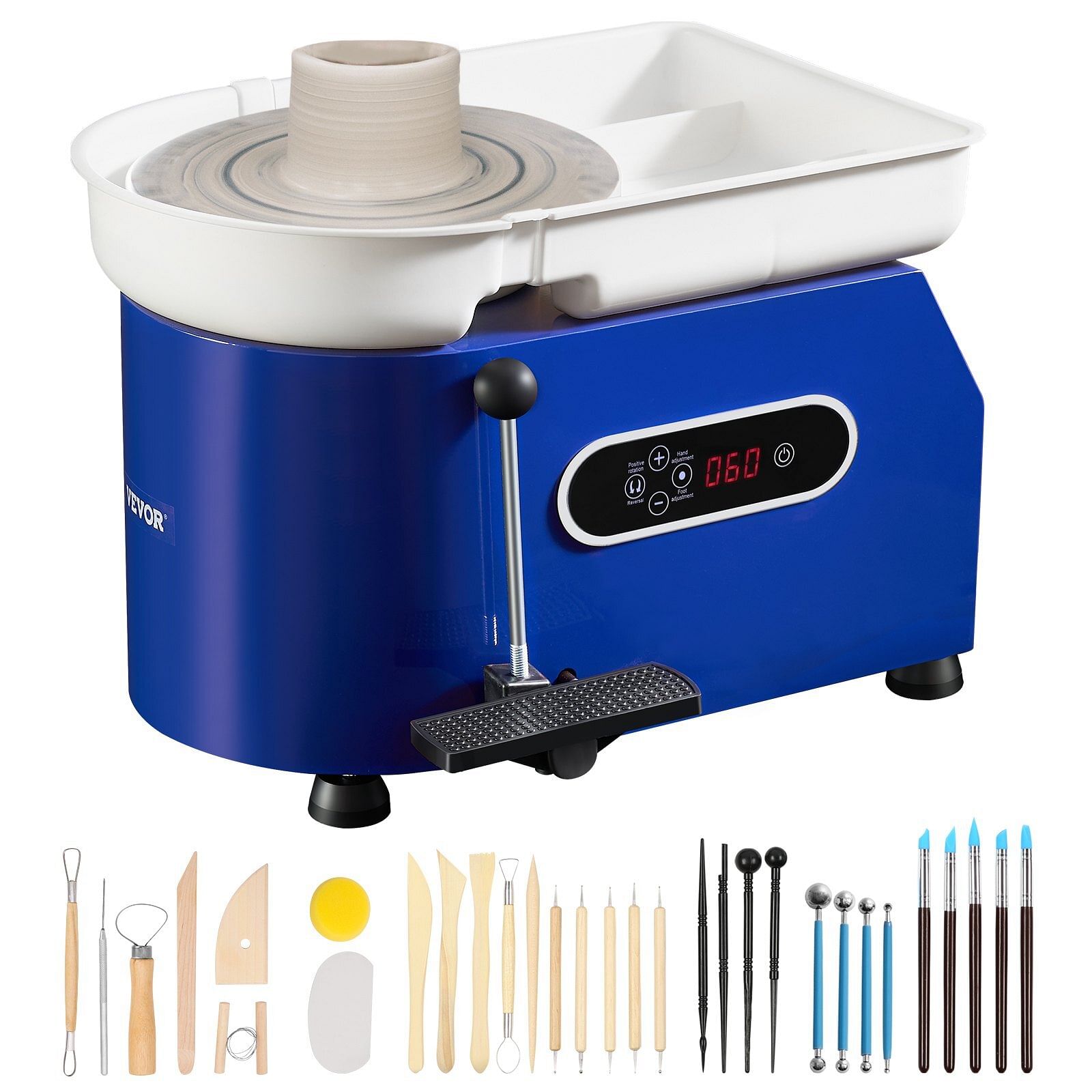 Vevor pottery wheel, 450w, for adults and beginners, 11in clay wheel machine,?&nbsp; adjustable 60-300rpm speed handle and pedal, abs detachable basin, accessory kit for craft diy, lcd touch screen, blue