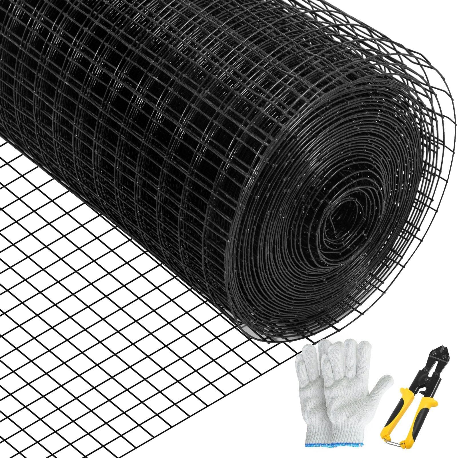 Hardware cloth, 36" x 50' & 1"x1" mesh size, galvanized steel vinyl coated 16 gauge chicken wire fencing with a cutting plier & a pair of fabric gloves, for garden fencing & pet enclosures,