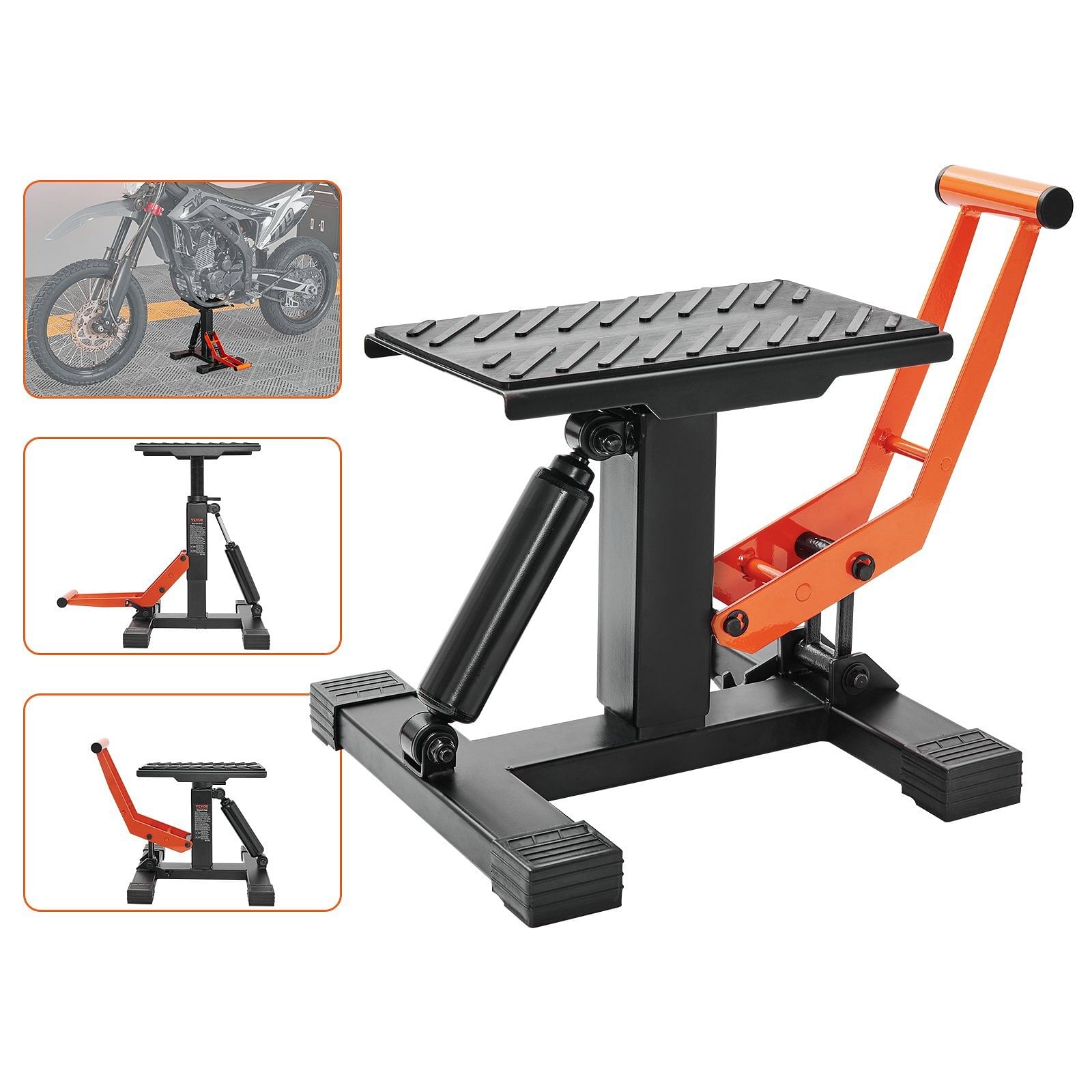 Vevor dirt bike lift stand, motorcycle jack lift stand 440 lbs capacity and hydraulic lift operation, adjustable height hoist table, for dirt pit bike repair, maintenance, dirt bike accessories
