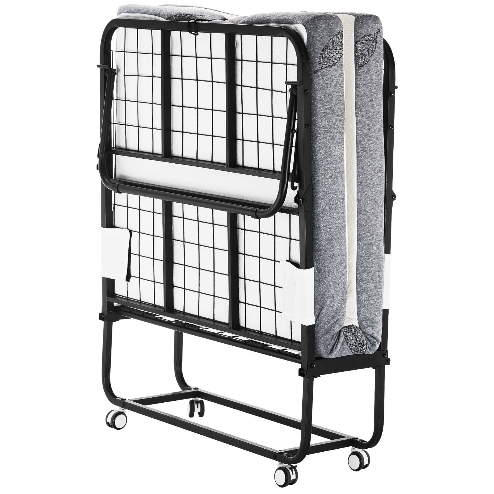 Rollaway bed, 38 in x 75 in folding bed with 4 in mattress, twin size foldable bed with sturdy metal frame & memory foam mattress, portable twin roll away bed with mattress, for adults, guest