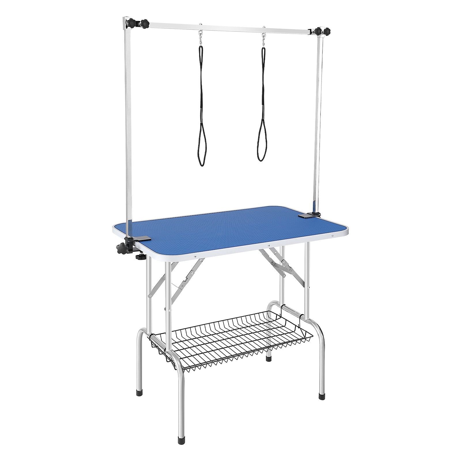 Pet grooming table two arms with clamp, 36''x24'' dog grooming station, foldable pets grooming stand for medium and small dogs, free no sit haunch holder with grooming loop, bearing 330lbs