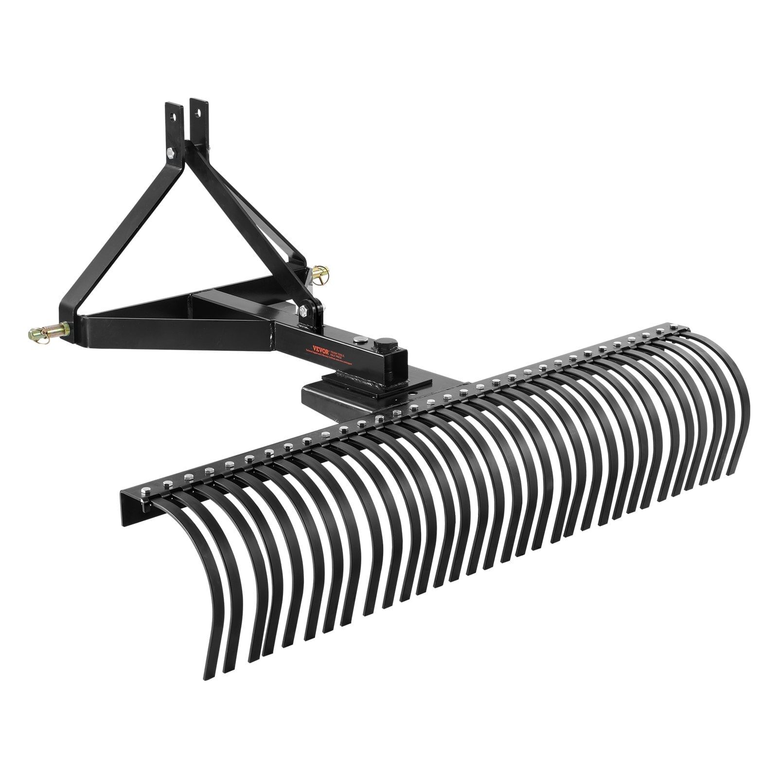 Pull-behind thatch remover, 60" width, equipped with 32 durable steel prongs, tractor-compatible 3-point hitch garden rake, ideal for soil preparation and grass maintenance