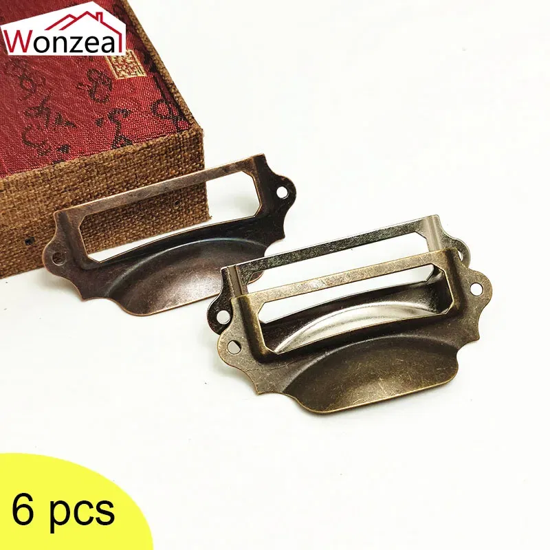 Color: red - 5pcs/lot label name card holder antique iron vintage metal frame file filing cabinet handles pulls box case furniture hardware