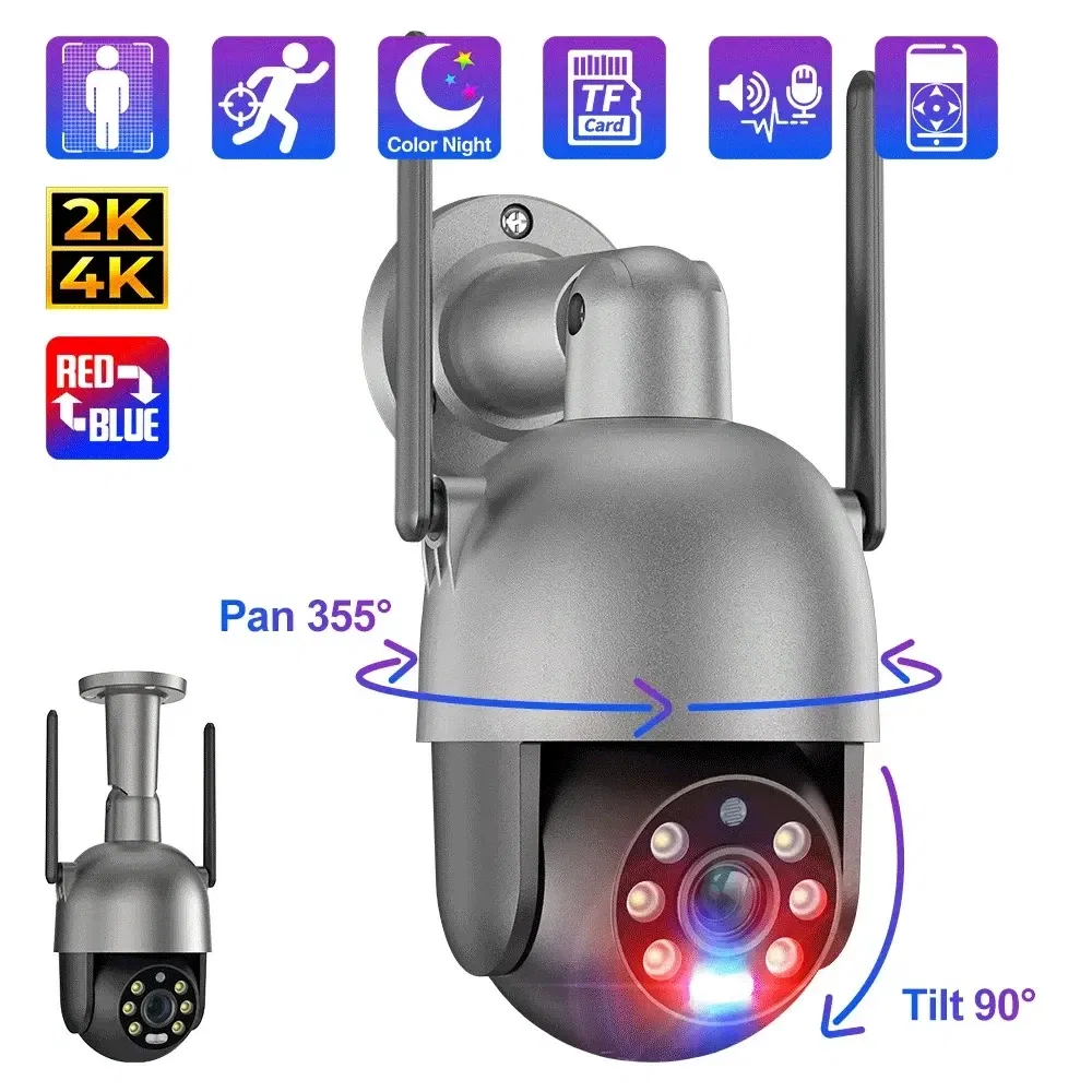 Sensor size: 1/2.8'', plug type: eu plug, ships from: china - techage 2k 4k uhd 8mp wifi smart ai camera two-way conversation human detection red-blue light alarm outdoor security ip camera