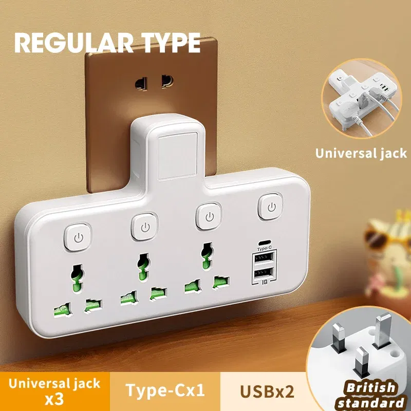 Color: brown - eu uk au us plug ac outlet power strip multiprise wall socket universal network filter usb cherger separate switch light adapter