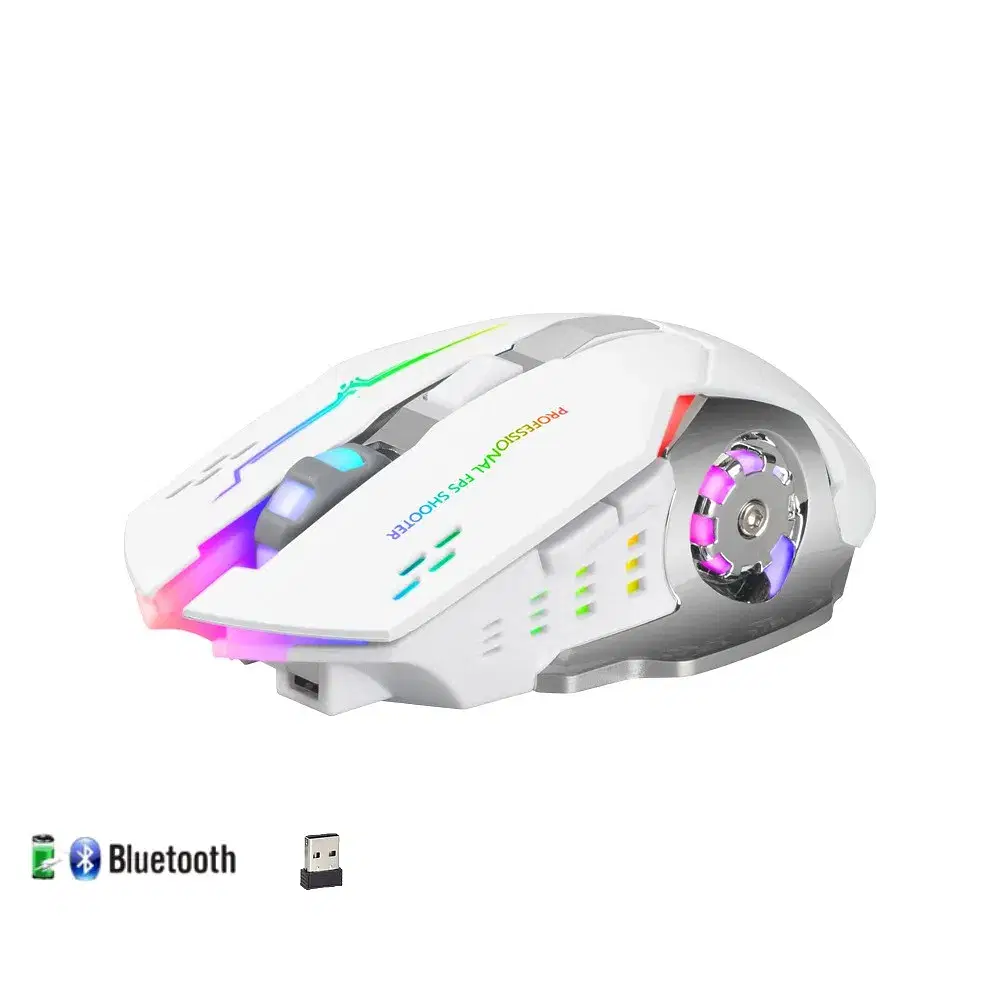 Color: white - wireless computer gaming mouse, mice with led backlit, ergonomic gamer mouse with 6 silent buttons, 3 adjustable dpi for pc