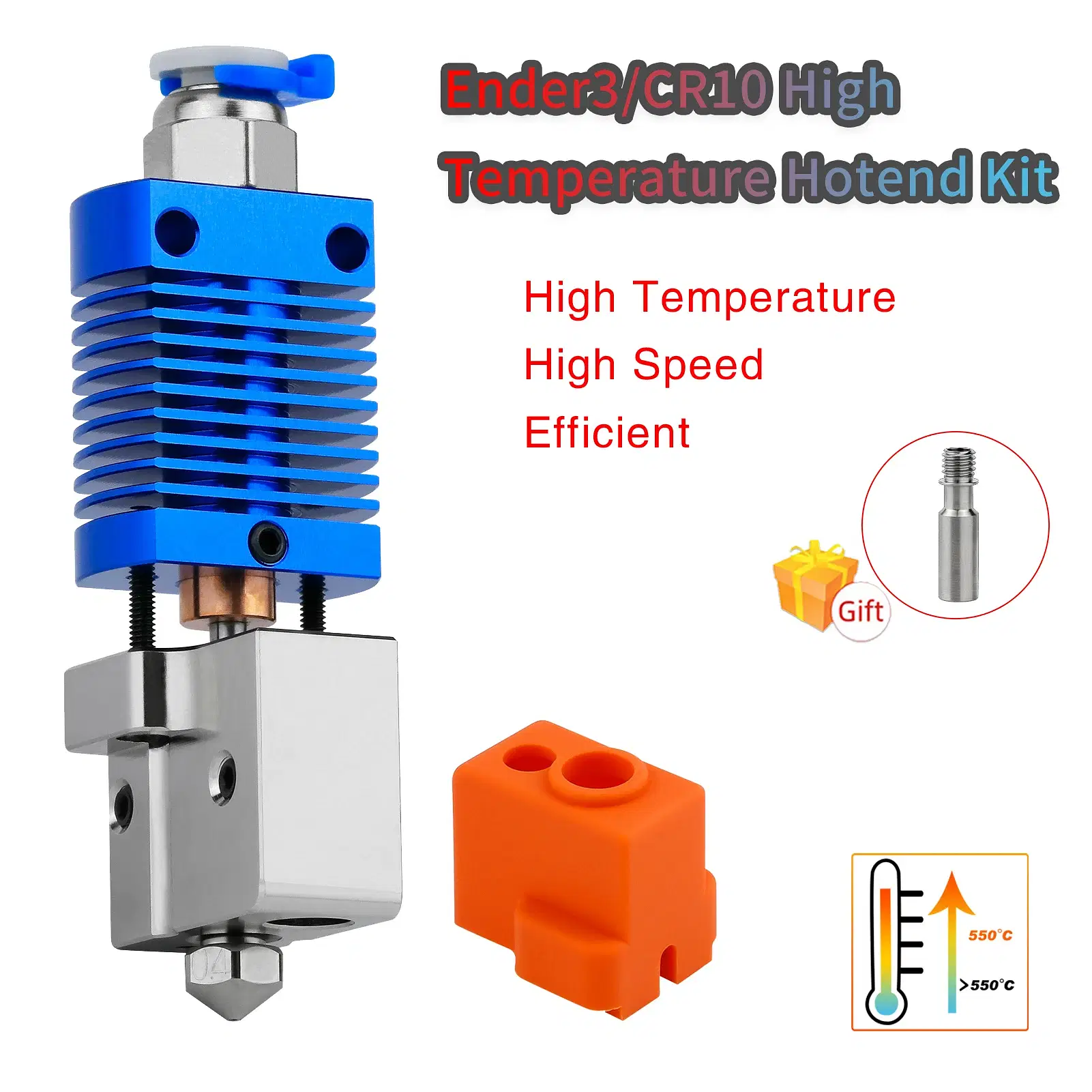 Color: green - ender3/ender 3v2/cr10 high temperature 550?&bdquo;? hotend kit copper plated volcano nozzle heated block bimetal throat hotend kit