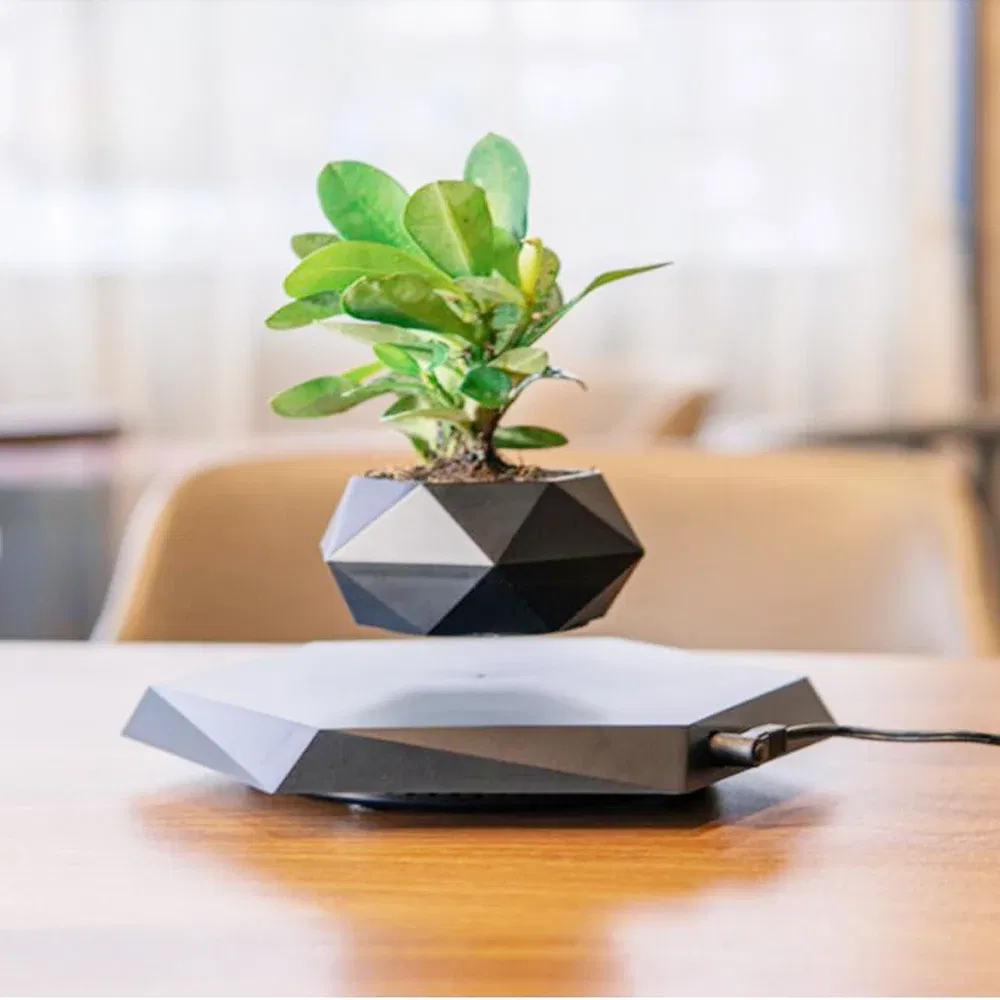 Color: black, sheet size: small - levitating air bonsai pot rotation flower pot planters magnetic suspension floating pot potted plant home without plants